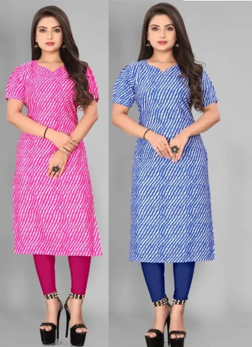 DESIGNER DREAM Pack of 2 Crepe Printed Straight Women's Kurti - ( Blue,Pink ) DESIGNER DREAM Pack of 2 Crepe Printed Straight Women's Kurti - ( Blue,Pink )