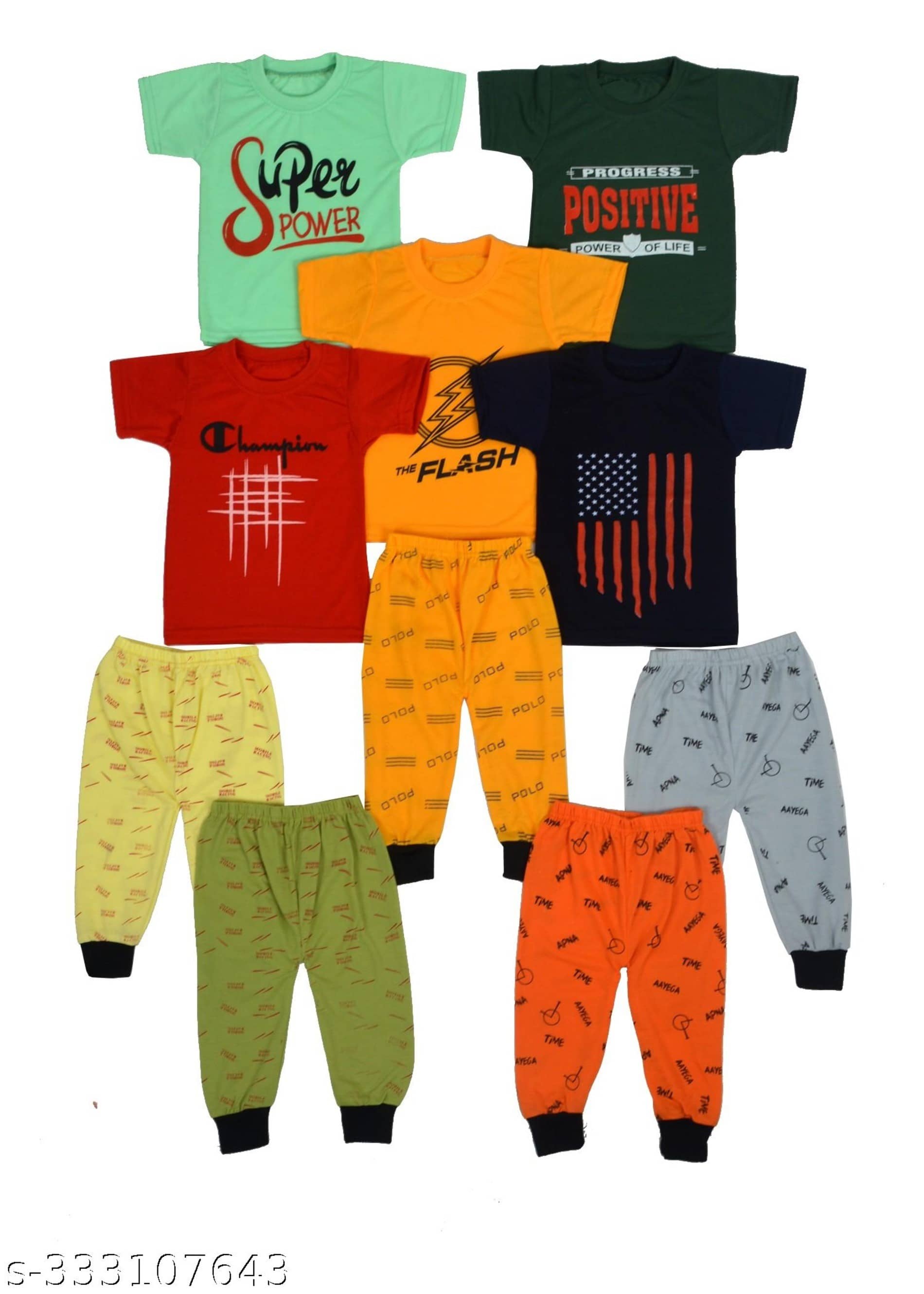 DIAMOND EXPORTER Pack of 5 Baby Boys Cotton Blend T-Shirt & Pants Set ( Multicolor )