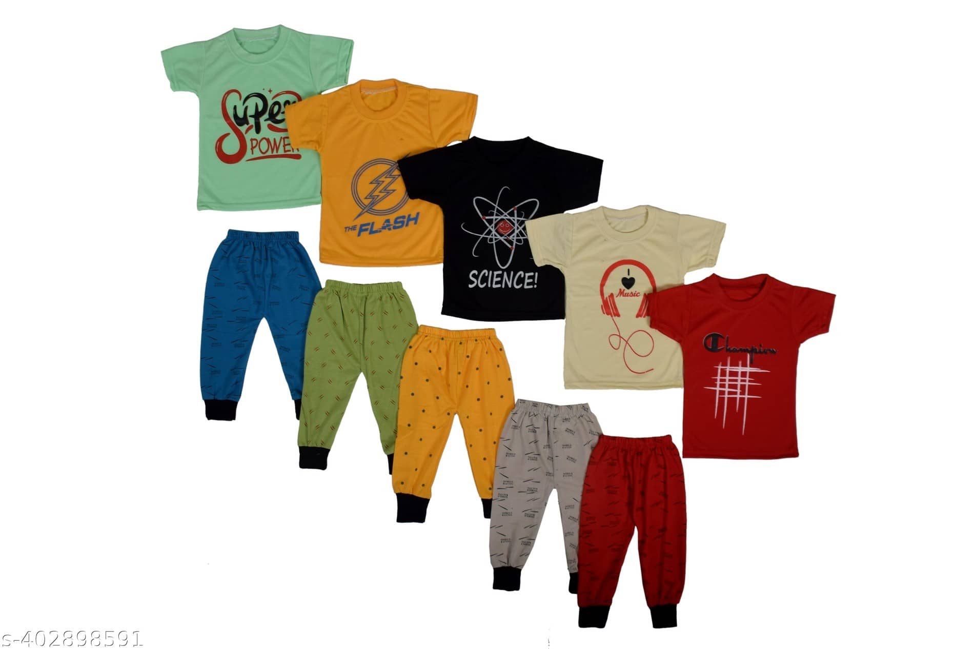 DIAMOND EXPORTER Pack of 5 Baby Boys Cotton Blend T-Shirt & Pants Set ( Multicolor )