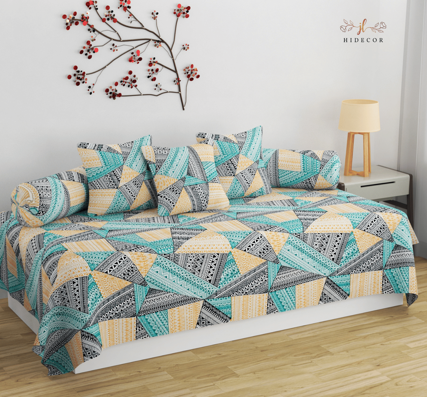 HIDECOR Cotton Geometric Diwan Set 6 Pcs - Multi