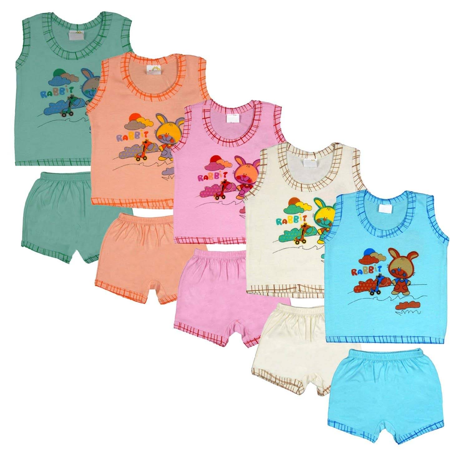     			JUST TRY FASHION Pack of 5 Unisex for Baby Cotton Top & Shorts ( Multicolor 3 )