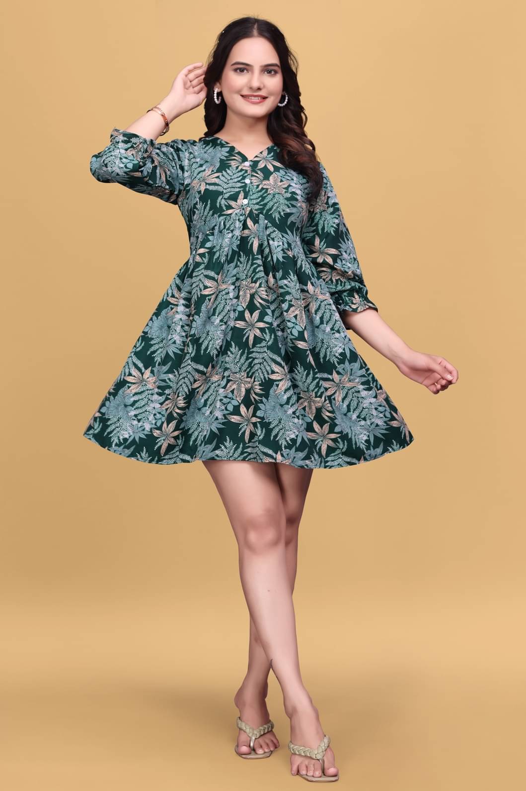 MEHUL TEXTILE / MVC GROUP OF COMPANY Rayon Printed Above Knee Women's A-line Dress - Green ( Pack of 1 ) MEHUL TEXTILE / MVC GROUP OF COMPANY Rayon Printed Above Knee Women's A-line Dress - Green ( Pack of 1 )