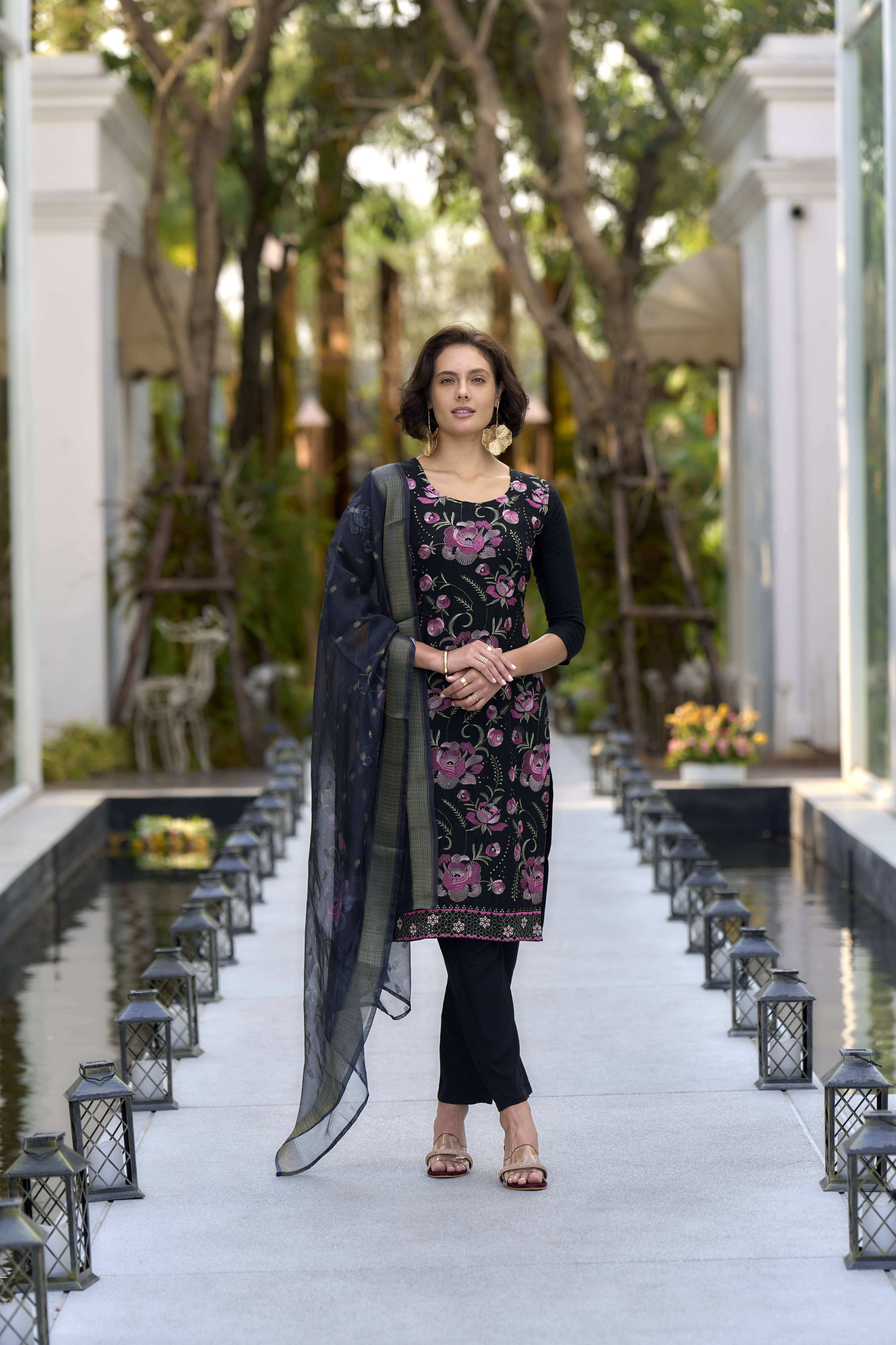 MOJILAA Rayon Embroidered Kurti With Pants Women's Stitched Salwar Suit - Black ( Pack of 1 ) MOJILAA Rayon Embroidered Kurti With Pants Women's Stitched Salwar Suit - Black ( Pack of 1 )