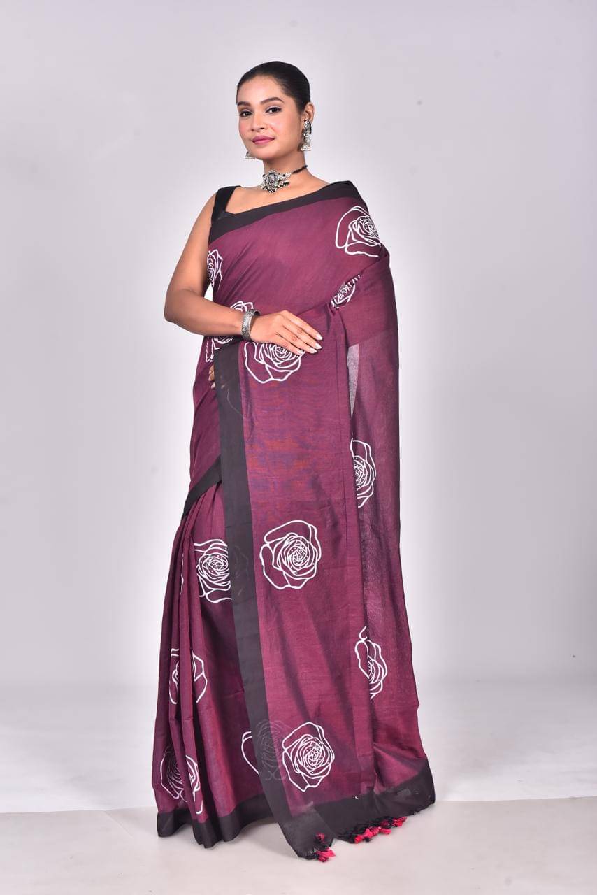 SARADA HANDLOOM Cotton Solid Saree With Unstitched Blouse Piece ( Purple ) SARADA HANDLOOM Cotton Solid Saree With Unstitched Blouse Piece ( Purple )