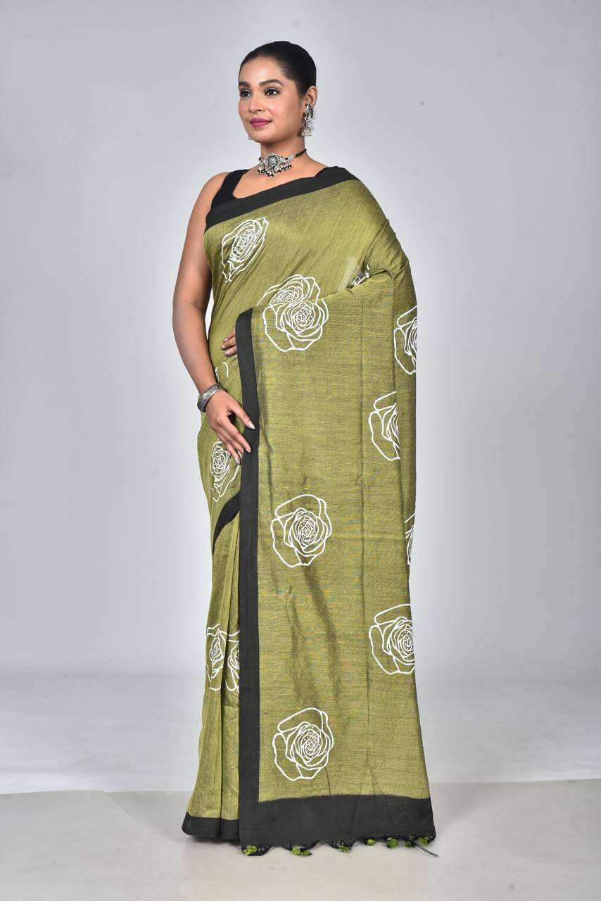 SARADA HANDLOOM Cotton Solid With Unstitched Blouse Piece ( Green )     			SARADA HANDLOOM Cotton Solid With Unstitched Blouse Piece ( Green )