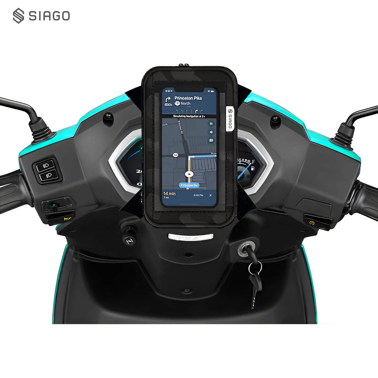     			SIAGO SIA11 Premium Mobile Holder for Scooty - Universal Fit | Activa Mobile Holder for Scooter | Water-Resistant Pouch Black