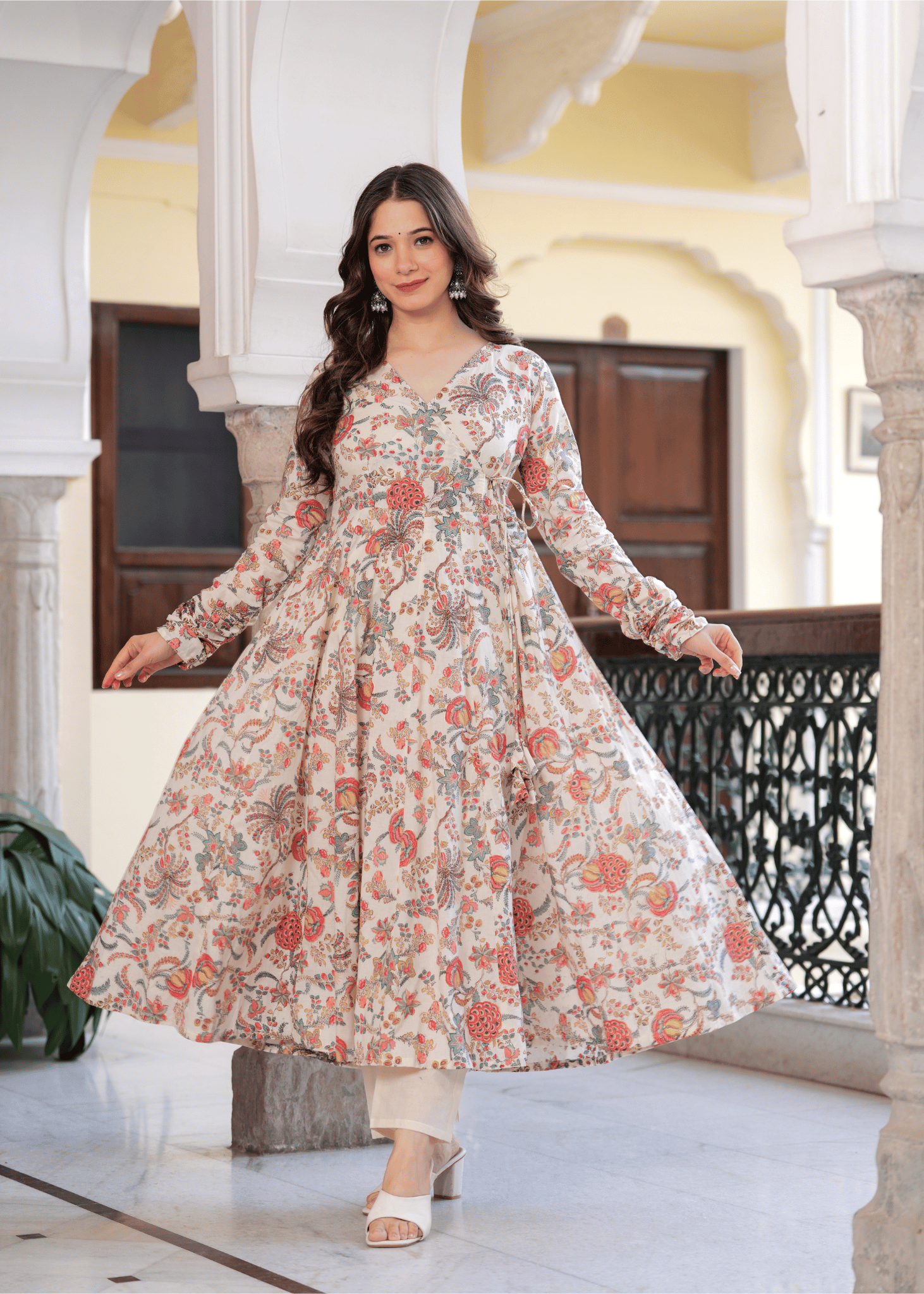 Sitaram Designer Cotton Printed Kurti With Pants Women's Stitched Salwar Suit - Orange ( Pack of 1 )