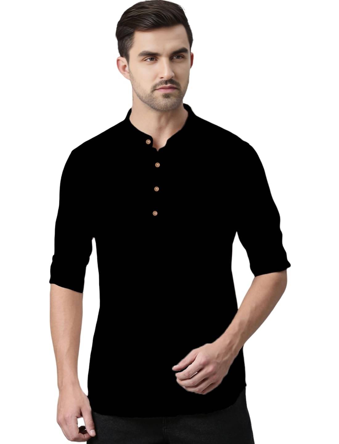 UNI VIBE Black Cotton Men's Shirt Style Kurta ( Pack of 1 ) UNI VIBE Black Cotton Men's Shirt Style Kurta ( Pack of 1 )