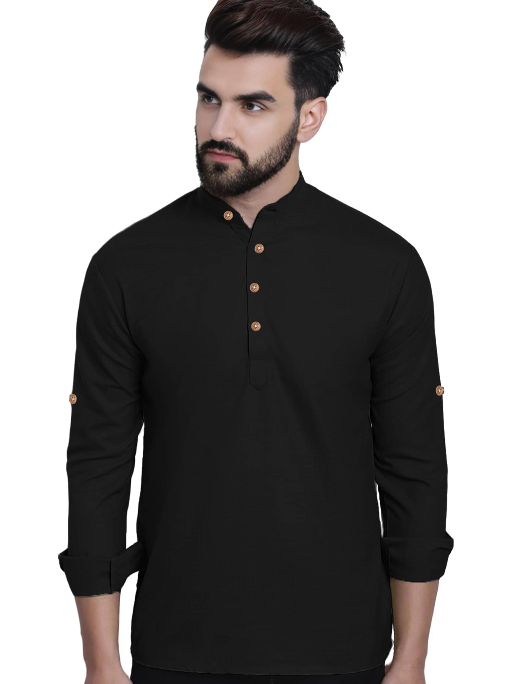     			UNI VIBE Black Cotton Men's Shirt Style Kurta ( Pack of 1 )
