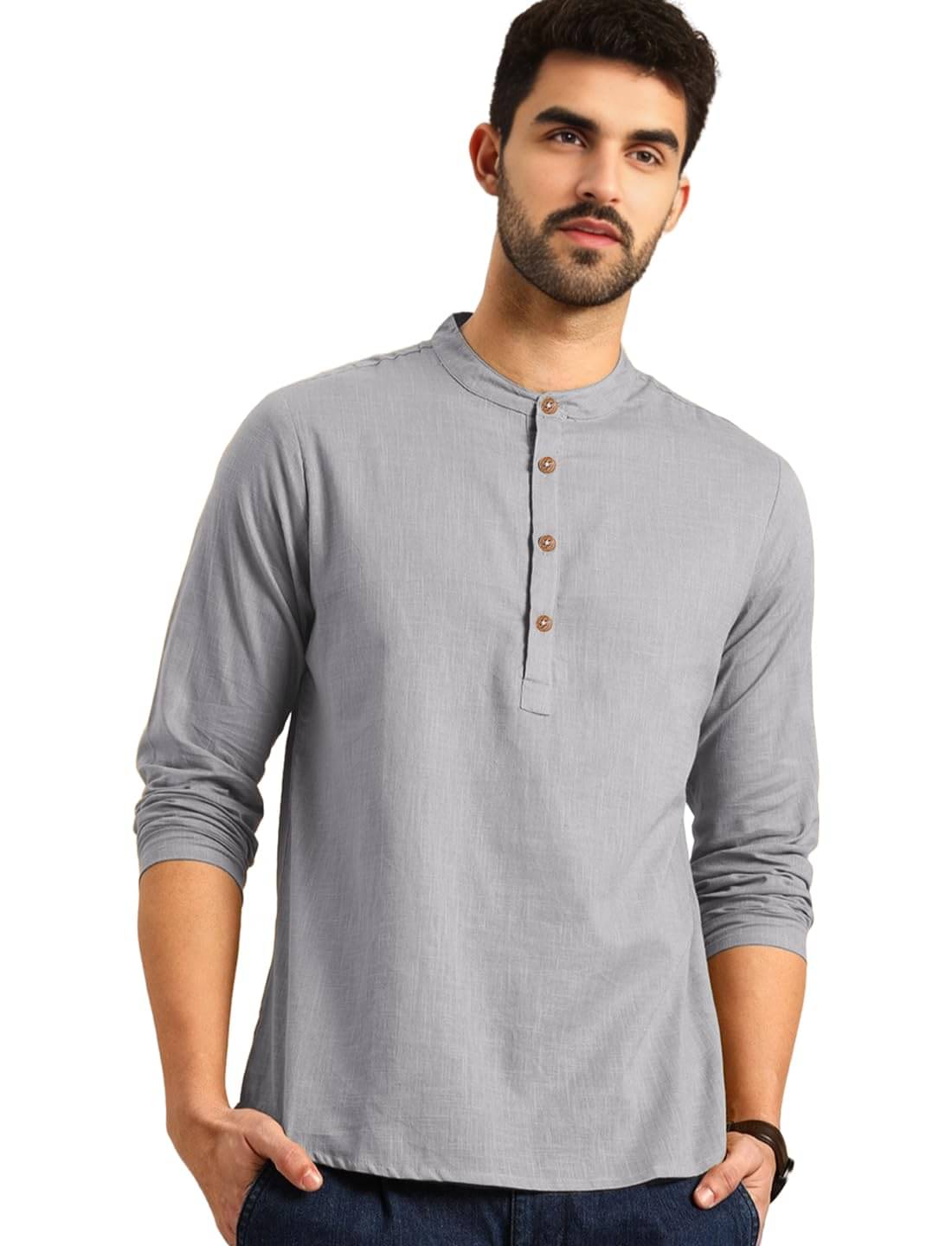 UNI VIBE Grey Cotton Men's Shirt Style Kurta ( Pack of 1 ) UNI VIBE Grey Cotton Men's Shirt Style Kurta ( Pack of 1 )