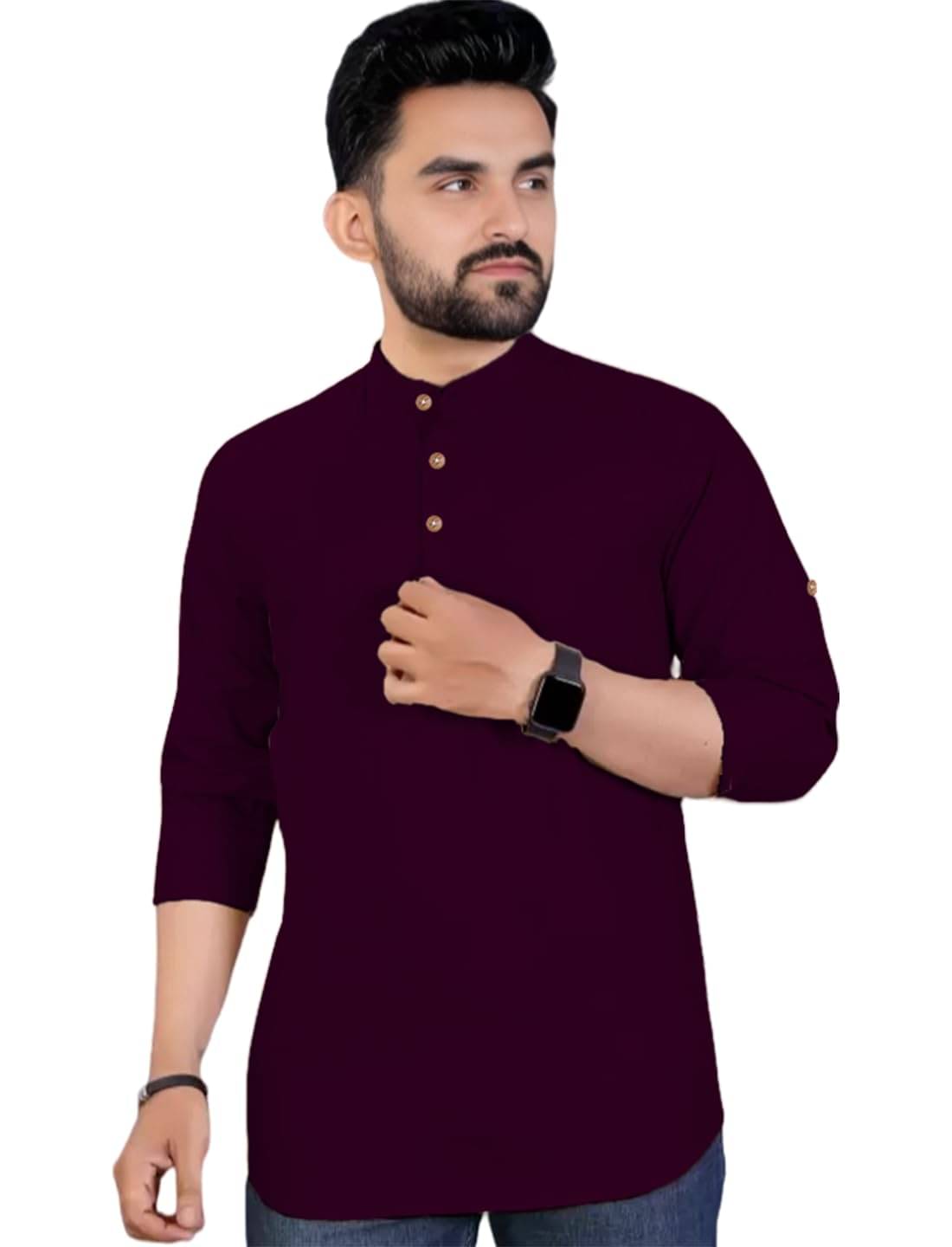     			UNI VIBE Magenta Cotton Men's Shirt Style Kurta ( Pack of 1 )