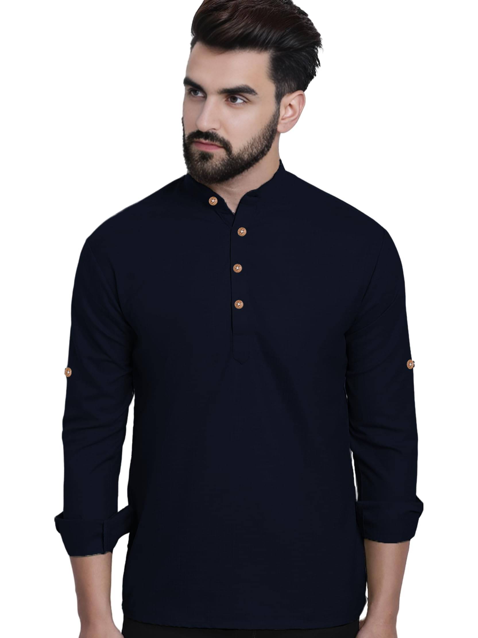 UNI VIBE Navy Blue Cotton Men's Shirt Style Kurta ( Pack of 1 ) UNI VIBE Navy Blue Cotton Men's Shirt Style Kurta ( Pack of 1 )