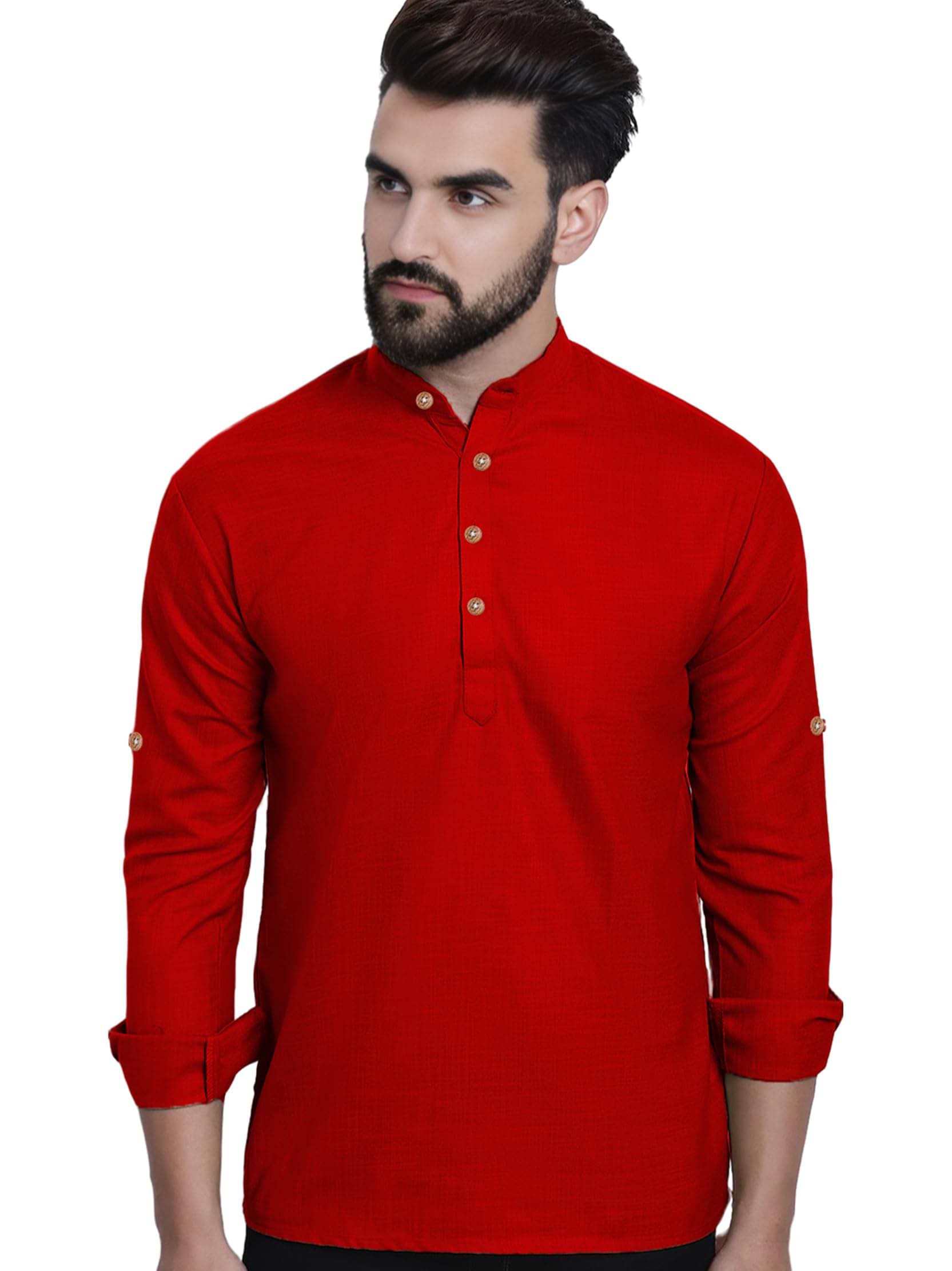 UNI VIBE Red Cotton Men's Shirt Style Kurta ( Pack of 1 ) UNI VIBE Red Cotton Men's Shirt Style Kurta ( Pack of 1 )