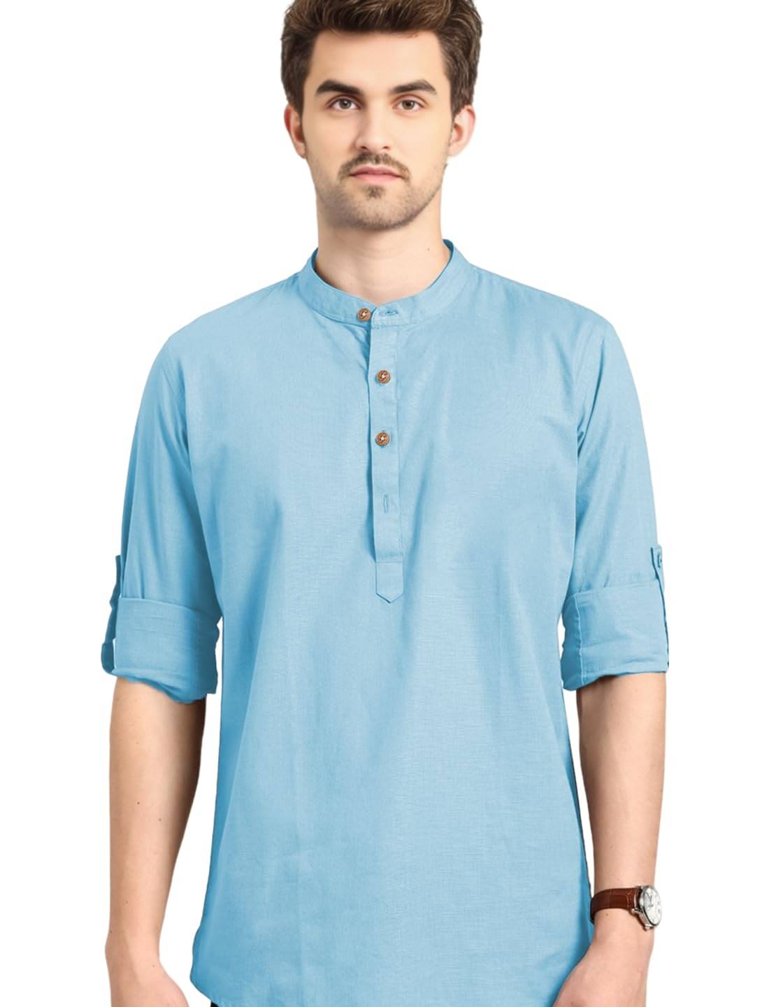UNI VIBE Sky Blue Cotton Men's Shirt Style Kurta ( Pack of 1 ) UNI VIBE Sky Blue Cotton Men's Shirt Style Kurta ( Pack of 1 )
