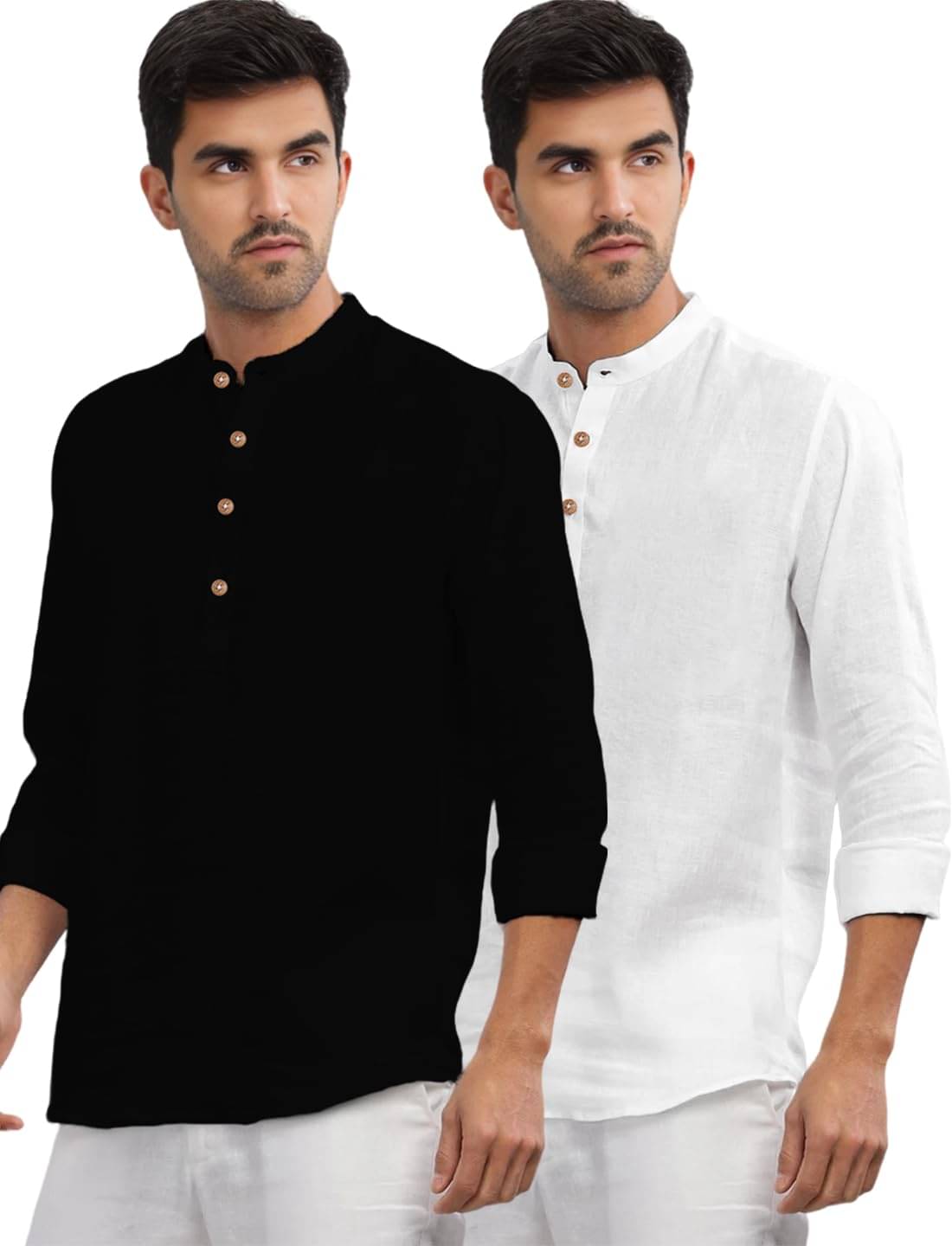 UNI VIBE White Cotton Men's Shirt Style Kurta ( Pack of 2 ) UNI VIBE White Cotton Men's Shirt Style Kurta ( Pack of 2 )