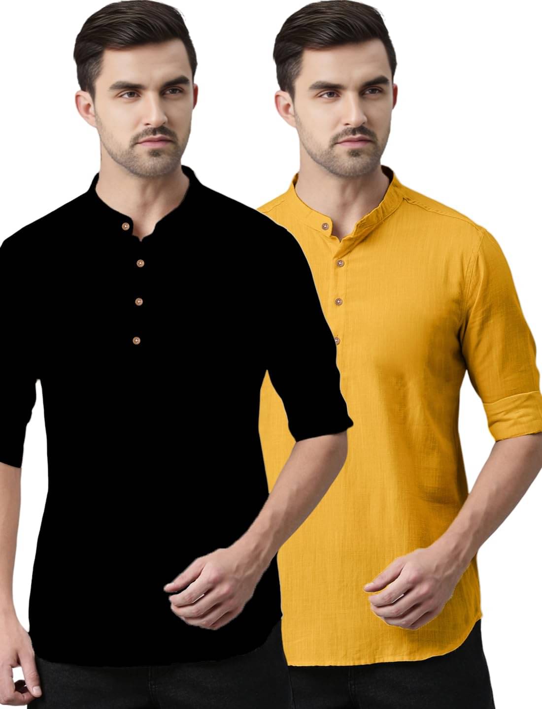     			UNI VIBE Yellow Cotton Men's Shirt Style Kurta ( Pack of 2 )