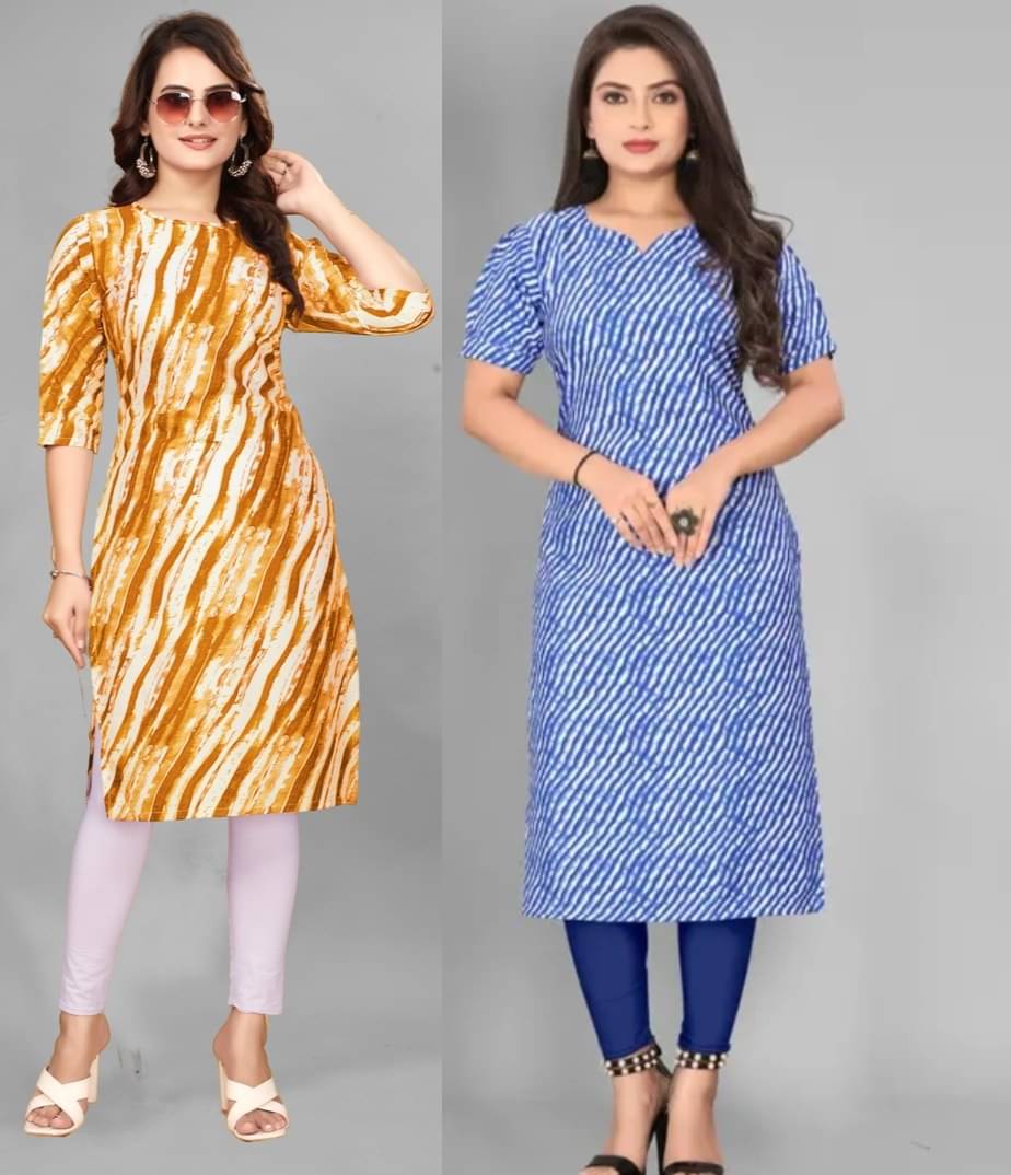     			VACHHARAJ GROUP Pack of 2 Crepe Printed Straight Women's Kurti - ( Yellow,Blue )
