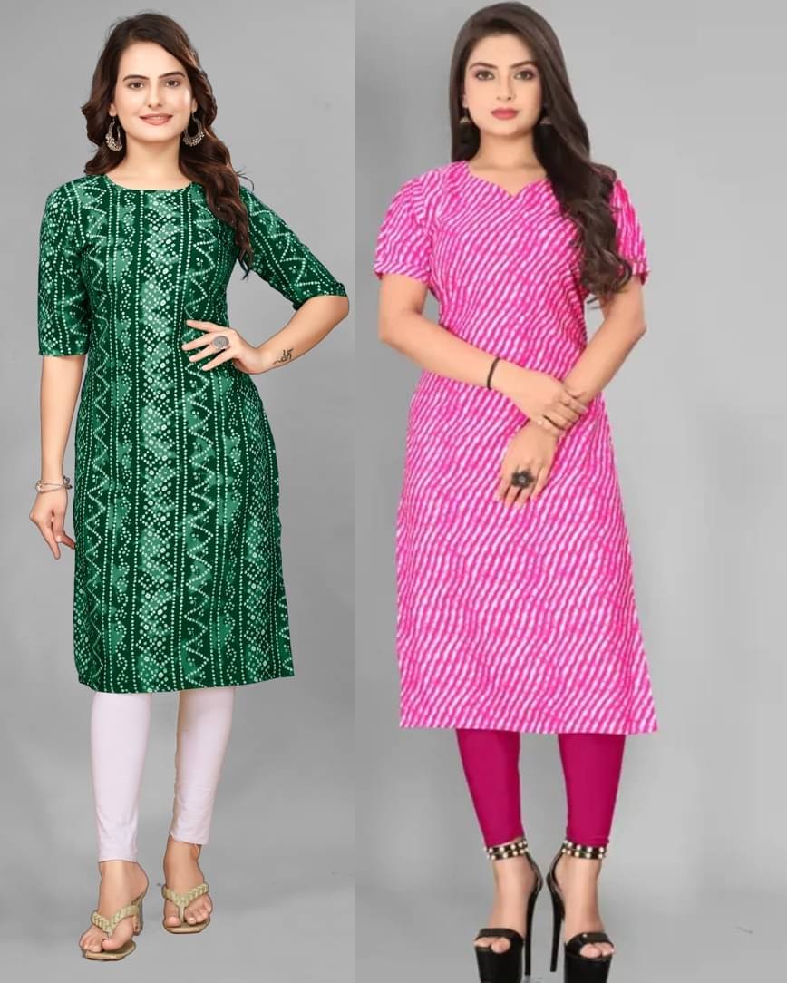     			VACHHARAJ GROUP Pack of 2 Crepe Printed Straight Women's Kurti - ( Green,Pink )