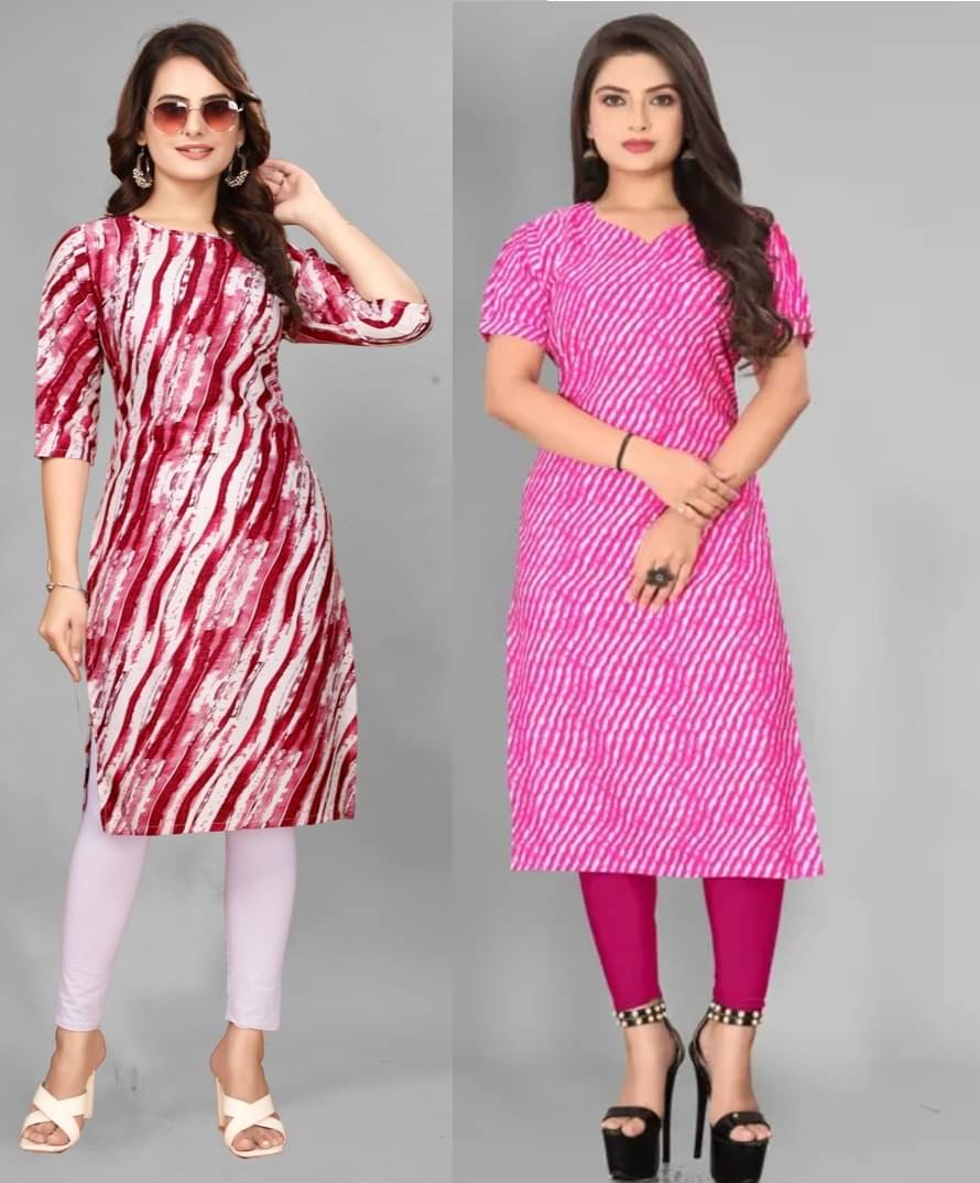     			VACHHARAJ GROUP Pack of 2 Crepe Printed Straight Women's Kurti - ( Pink,Red )