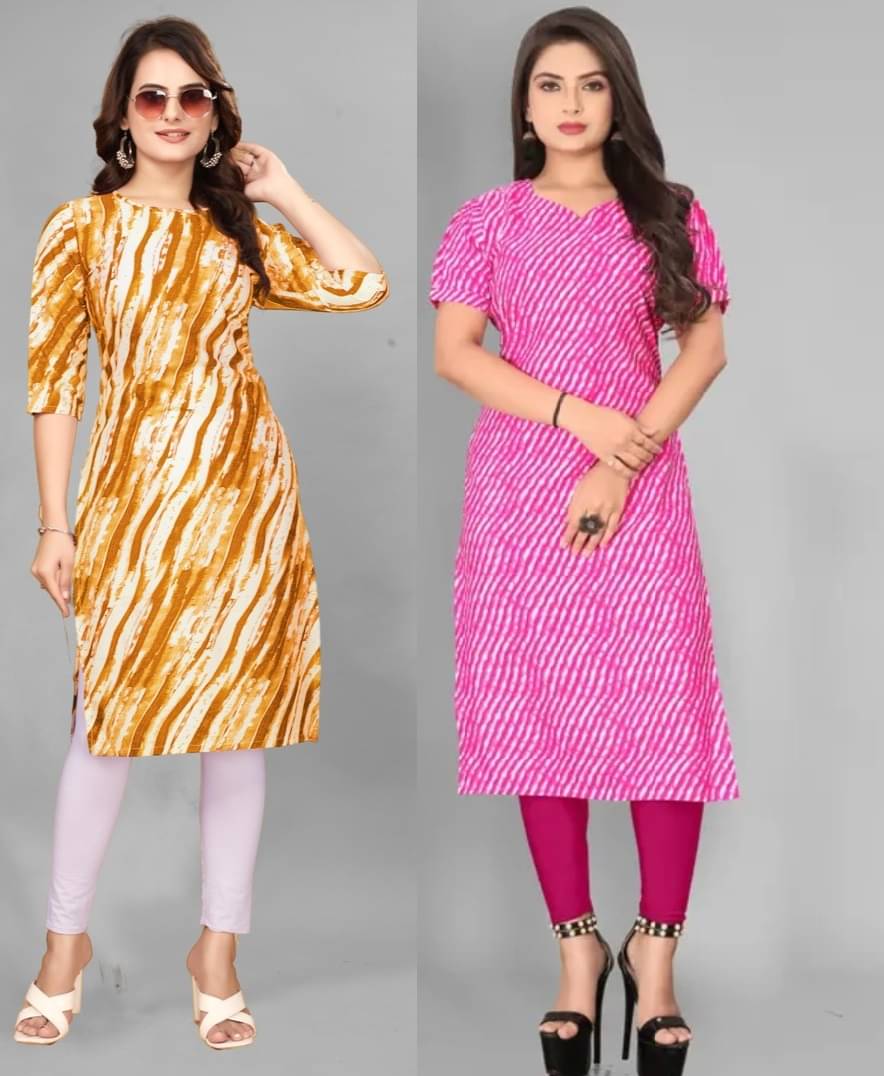 VACHHARAJ GROUP Pack of 2 Crepe Printed Straight Women's Kurti - ( Yellow,Pink ) VACHHARAJ GROUP Pack of 2 Crepe Printed Straight Women's Kurti - ( Yellow,Pink )