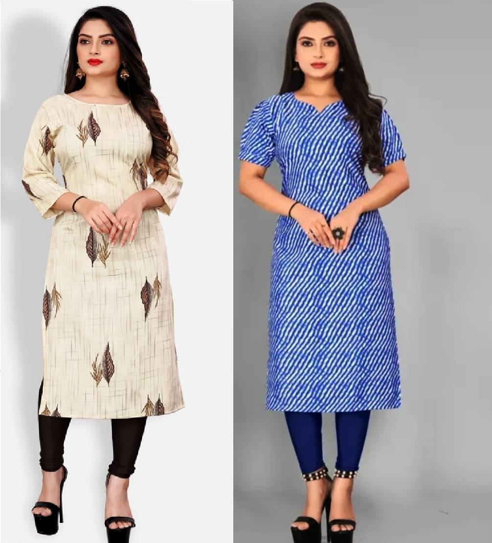     			VACHHARAJ GROUP Pack of 2 Crepe Printed Straight Women's Kurti - ( Blue,Multicolor )