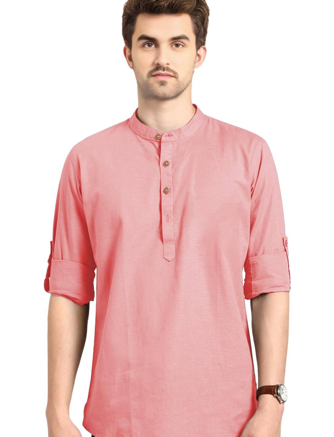     			Vida Loca Peach Cotton Men's Shirt Style Kurta ( Pack of 1 )