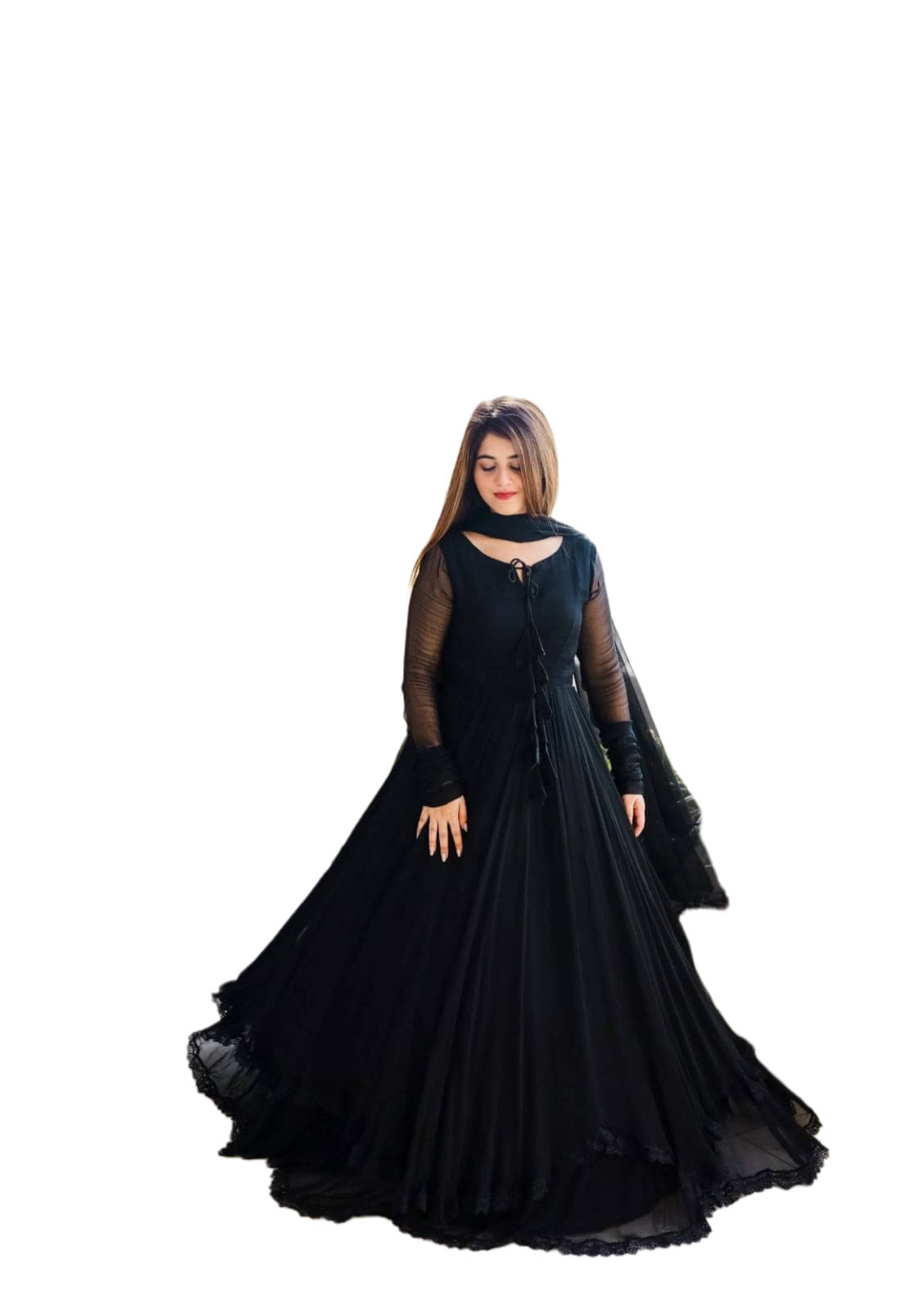     			fvd Black Flared Georgette Women's Stitched Ethnic Gown ( Pack of 1 )