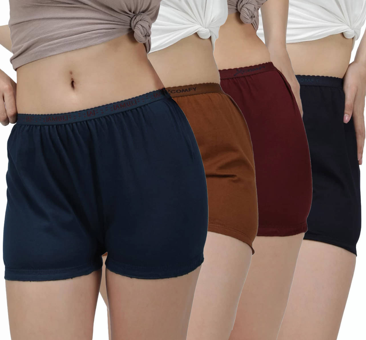 Amul comfy Pack of 4 Cotton Boy Shorts For Women ( Multicolor )     			Amul comfy Pack of 4 Cotton Boy Shorts For Women ( Multicolor )