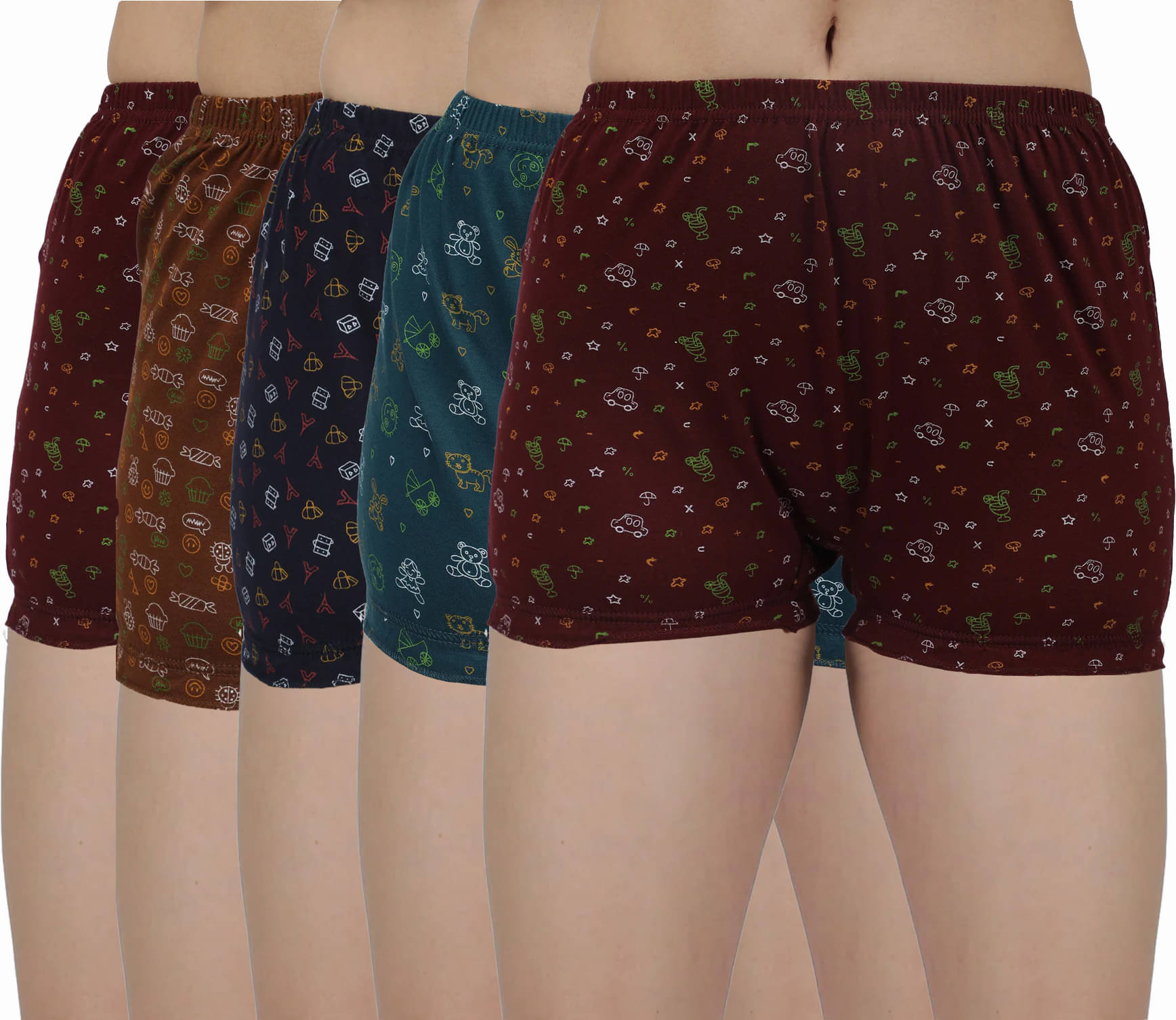     			Amul comfy Pack of 5 Cotton Boy Shorts For Women ( Multicolor )
