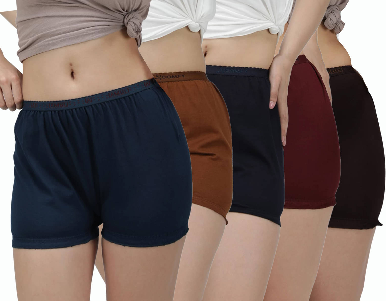 Amul comfy Pack of 5 Cotton Boy Shorts For Women ( Multicolor )     			Amul comfy Pack of 5 Cotton Boy Shorts For Women ( Multicolor )