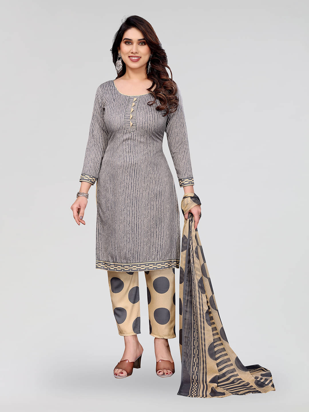 Anand Unstitched Crepe Striped Dress Material - Grey ( Pack of 1 ) Anand Unstitched Crepe Striped Dress Material - Grey ( Pack of 1 )