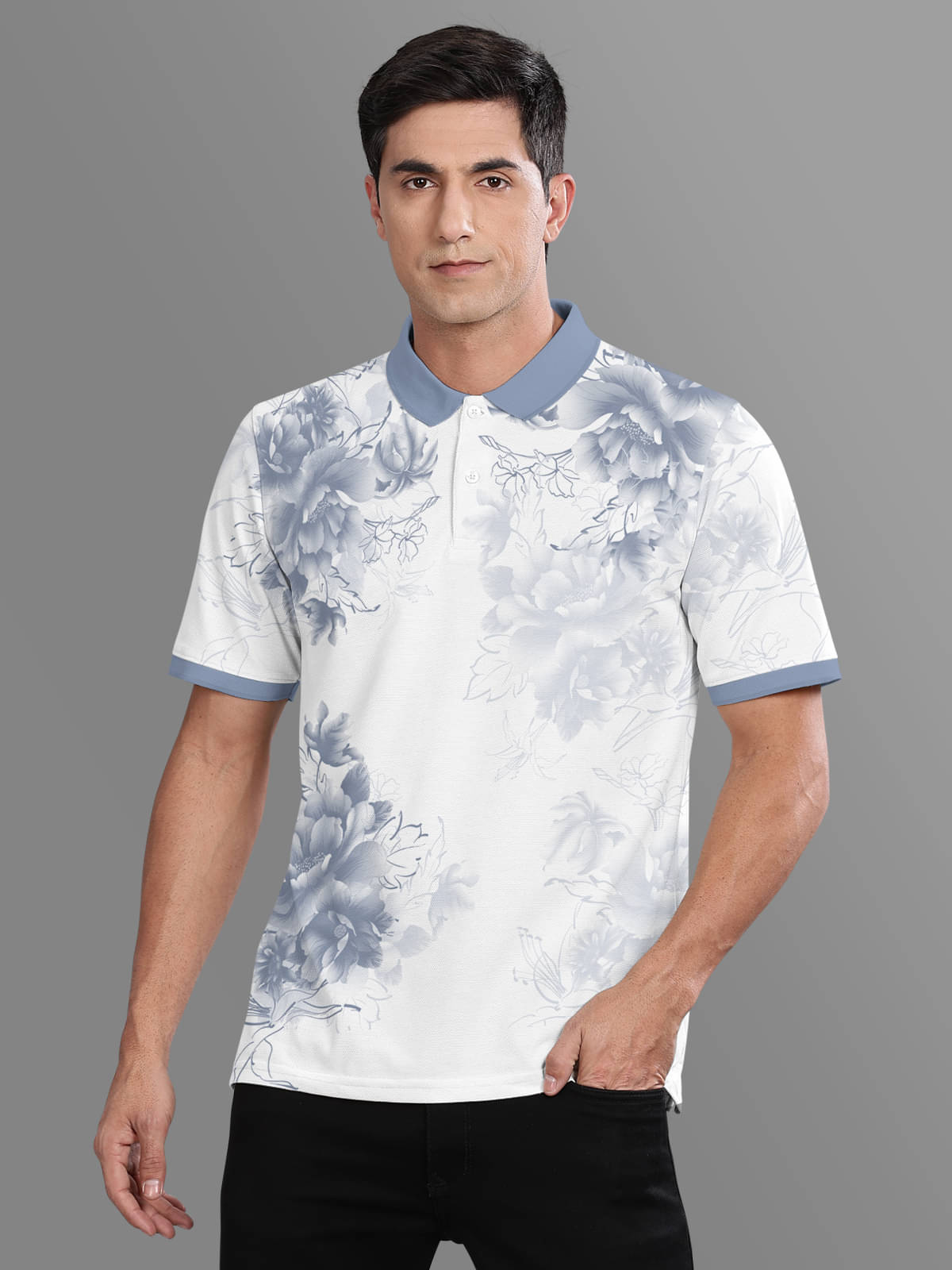     			BULLMER Pack of 1 Cotton Blend Regular Fit Printed Half Sleeves Men's Polo T Shirt ( White )