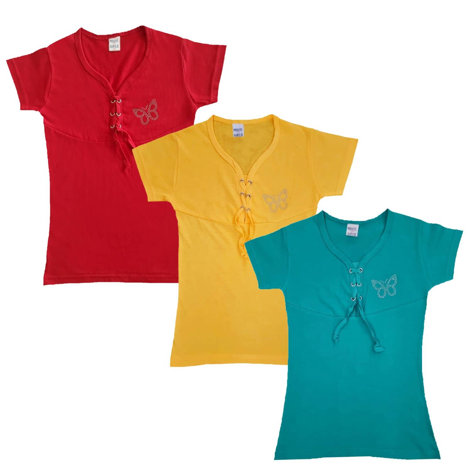 COOLTEES4U Pack of 3 Girls 100% Cotton Top ( Multicolor )