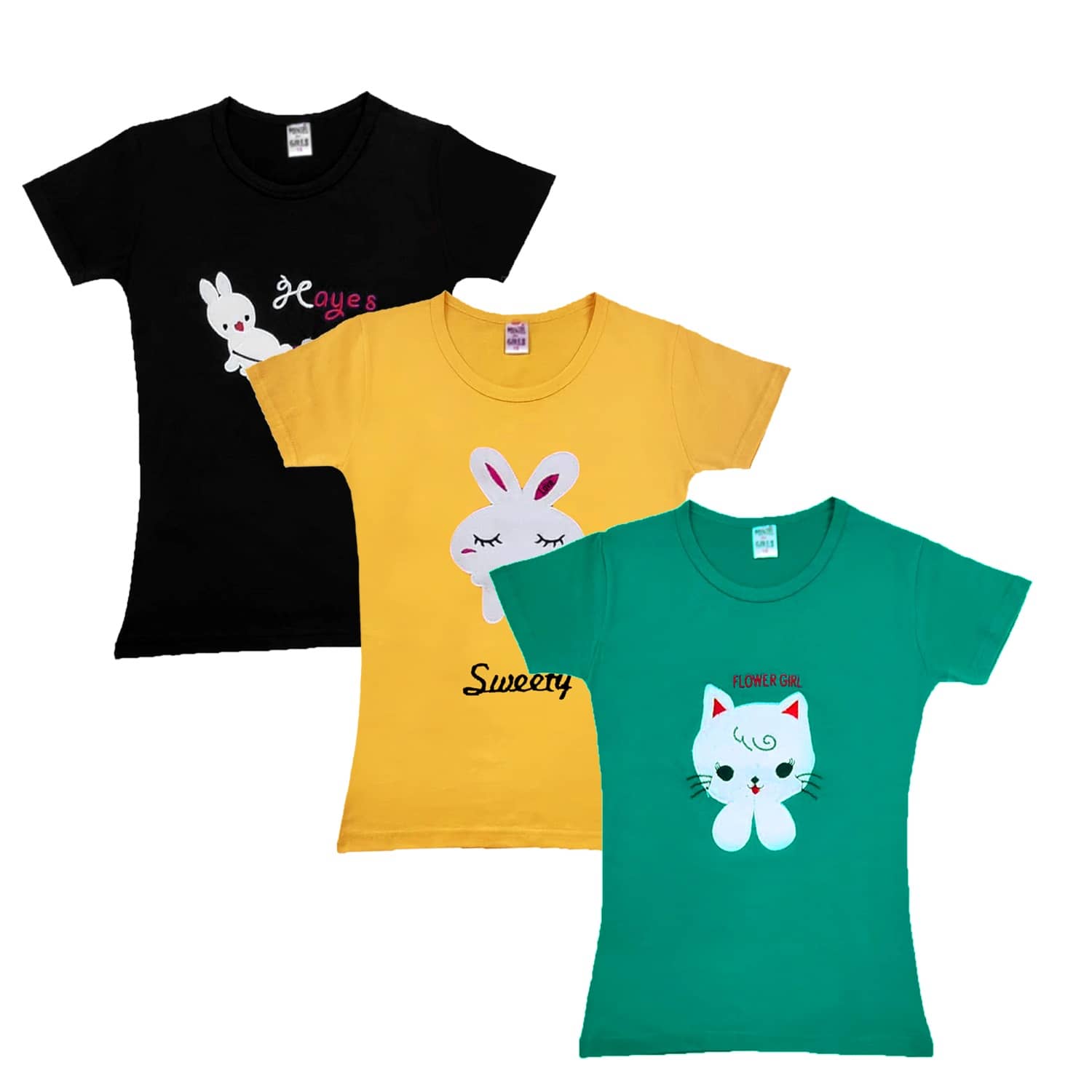 COOLTEES4U Pack of 3 Girls 100% Cotton T-Shirt ( Multicolor )