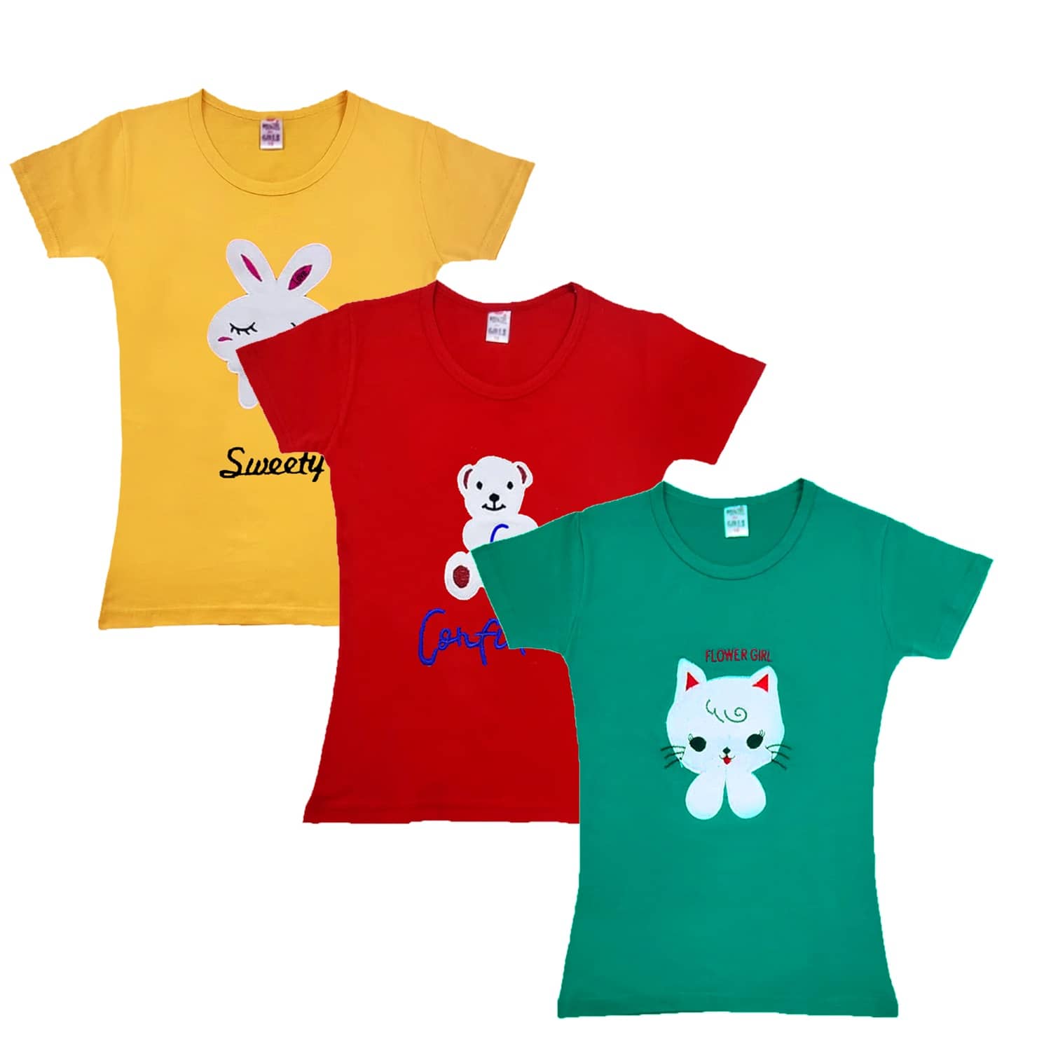 COOLTEES4U Pack of 3 Girls 100% Cotton T-Shirt ( Multicolor )