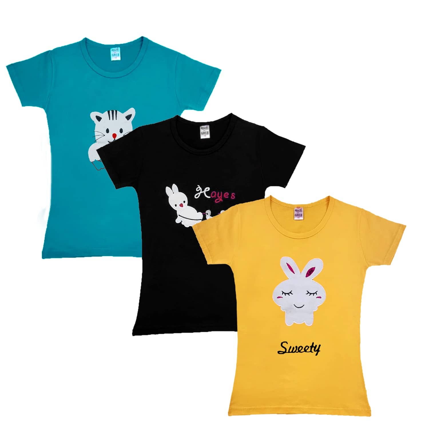COOLTEES4U Pack of 3 Girls 100% Cotton T-Shirt ( Multicolor )