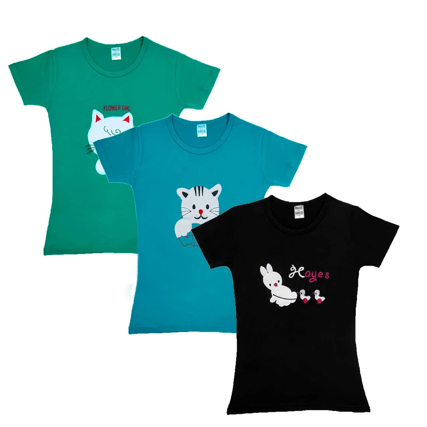 COOLTEES4U Pack of 3 Girls 100% Cotton T-Shirt ( Multicolor )
