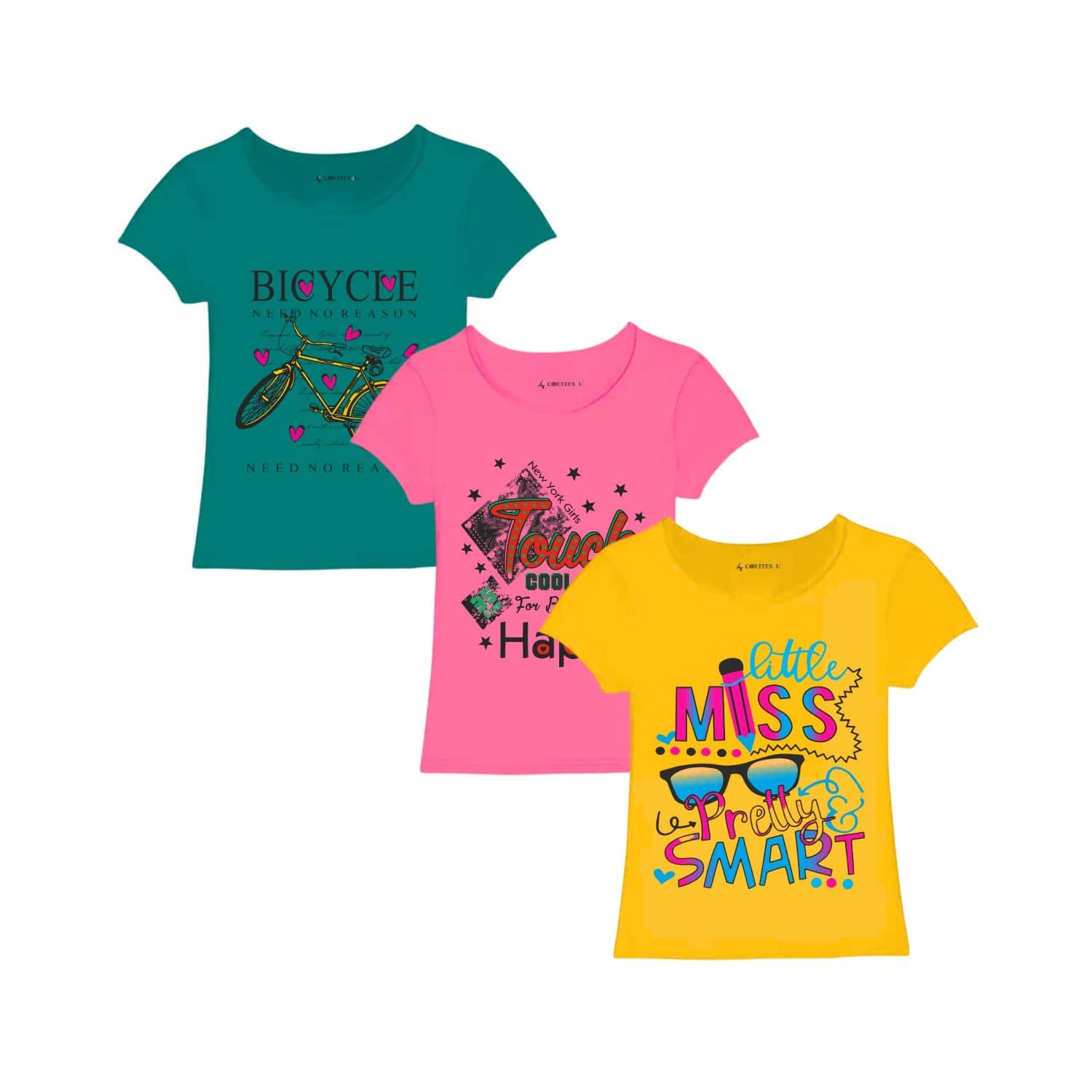 COOLTEES4U Pack of 3 Girls 100% Cotton T-Shirt ( Multicolor )