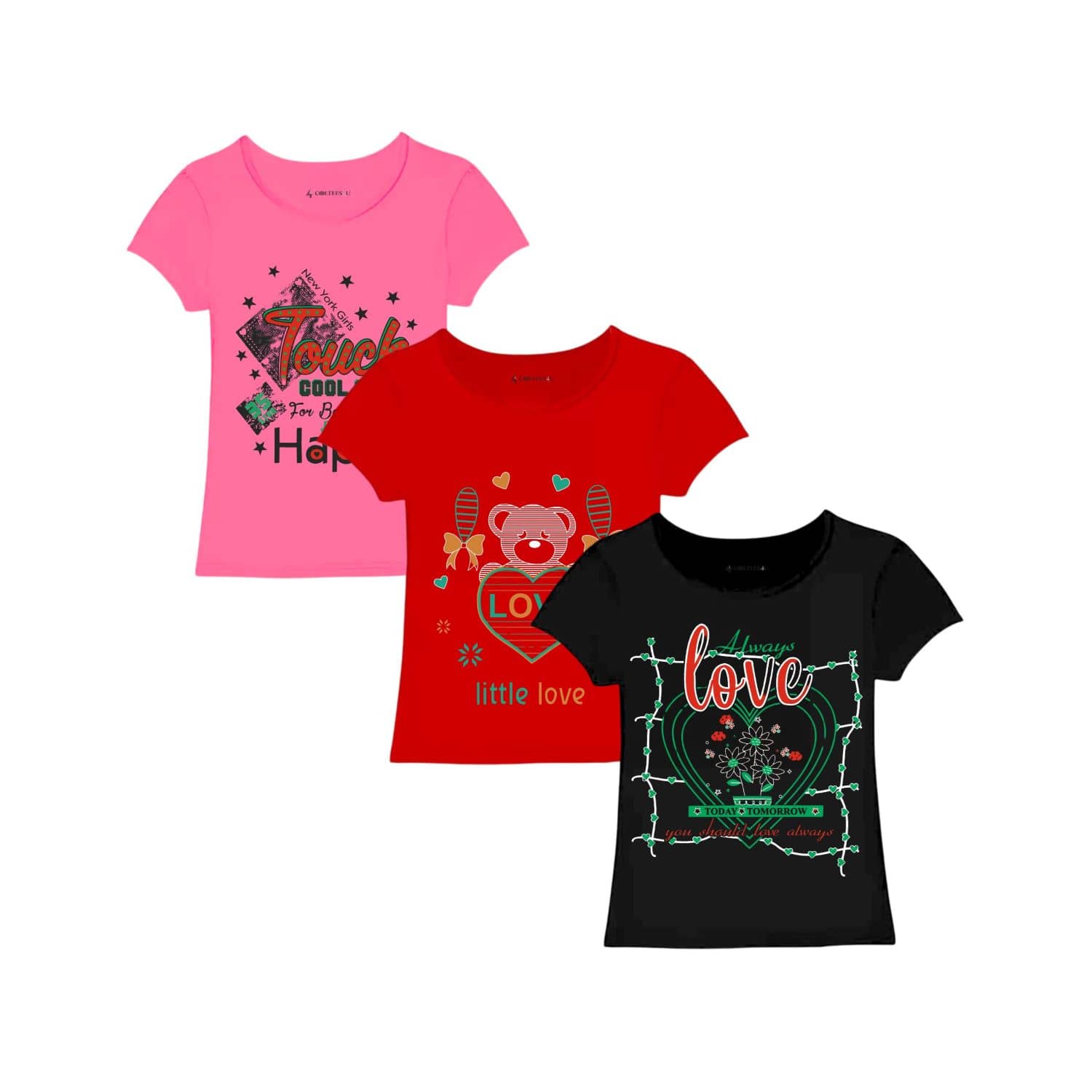 COOLTEES4U Pack of 3 Girls 100% Cotton T-Shirt ( Multicolor )