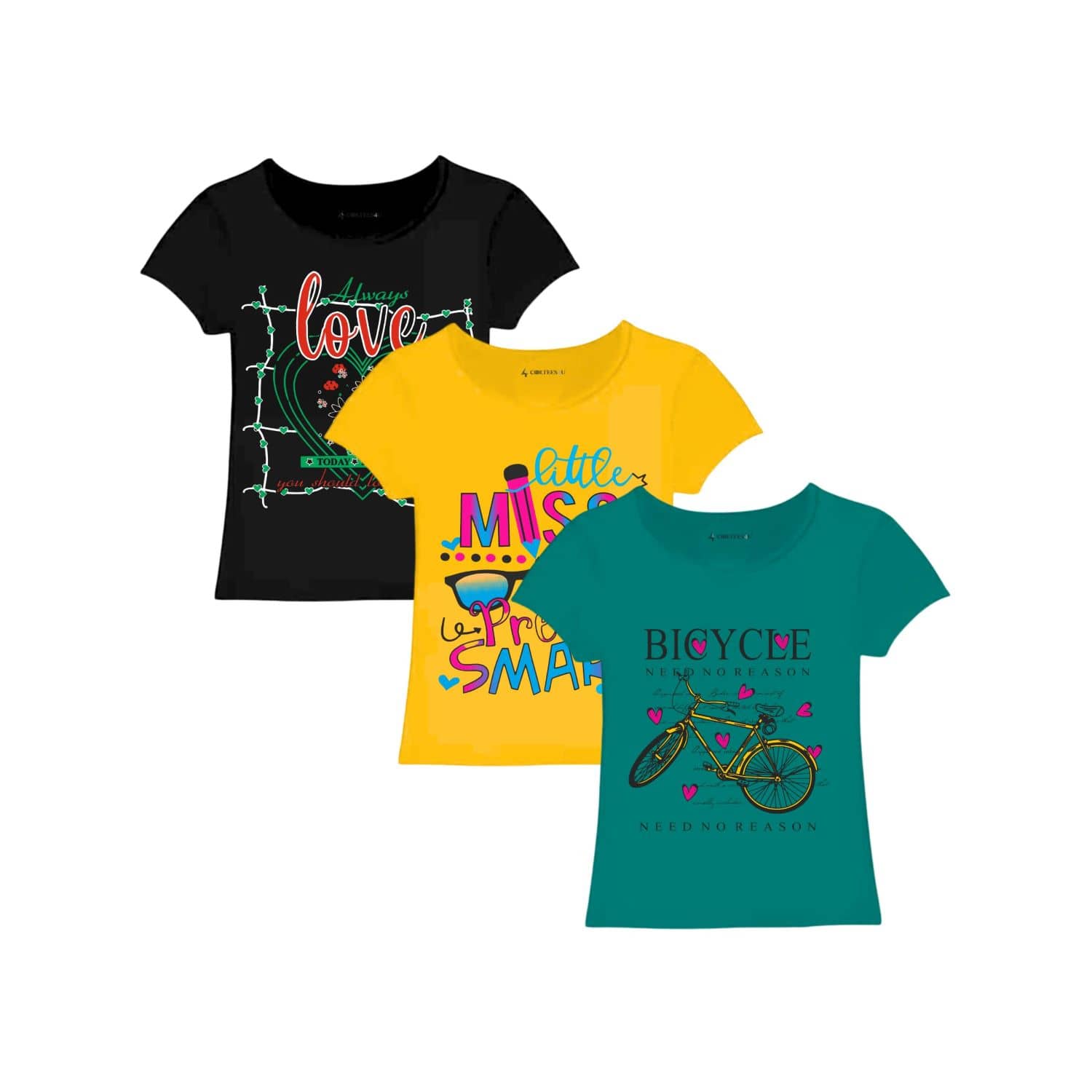 COOLTEES4U Pack of 3 Girls 100% Cotton T-Shirt ( Multicolor )