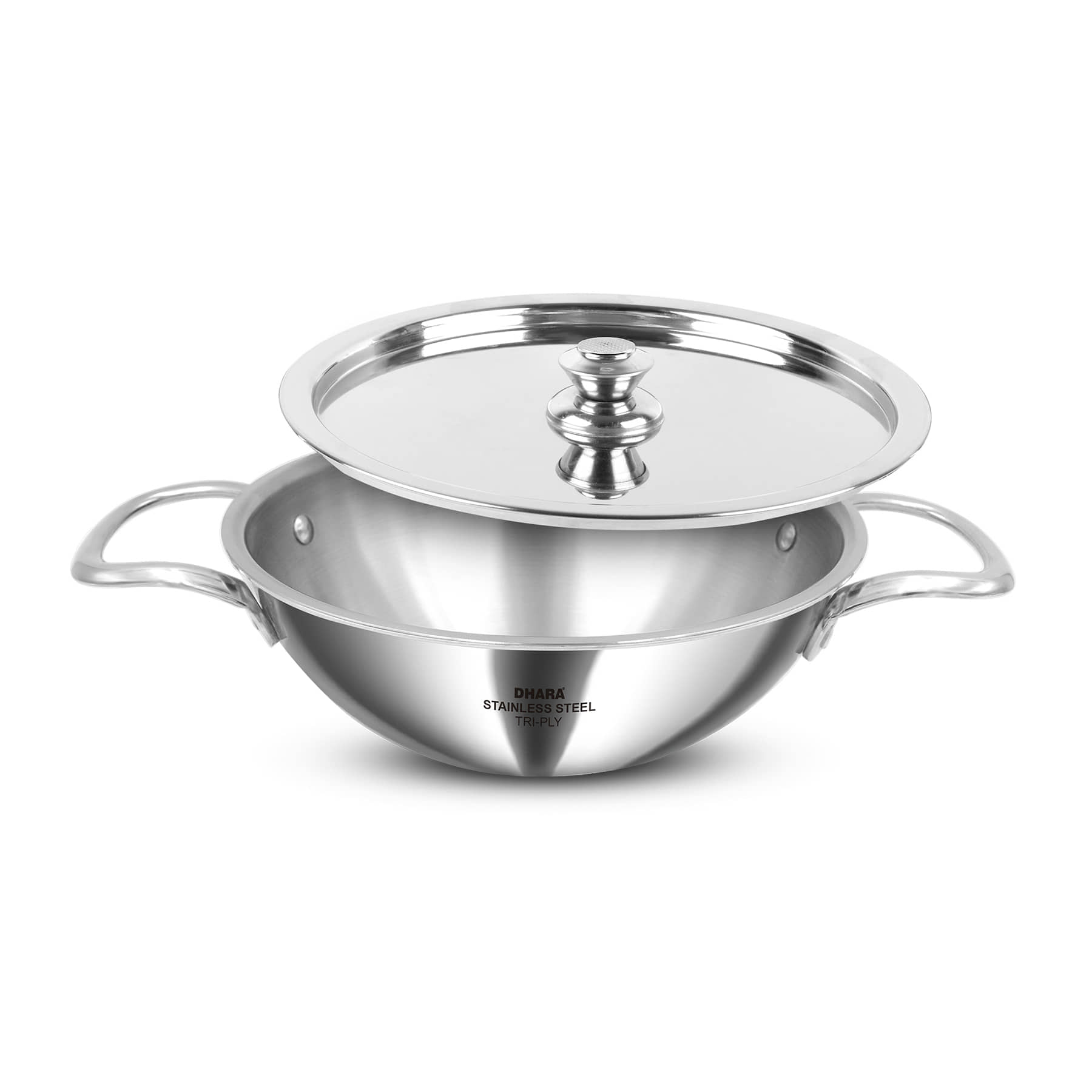 Dhara Stainless Steel Triply Stainless Steel Kadhai Induction Bottom Stainless Steel Handle 2.5 Thickness mm 22 cm Diameter ( 2 L ) - Cookware | Buy online on ZillyBuy