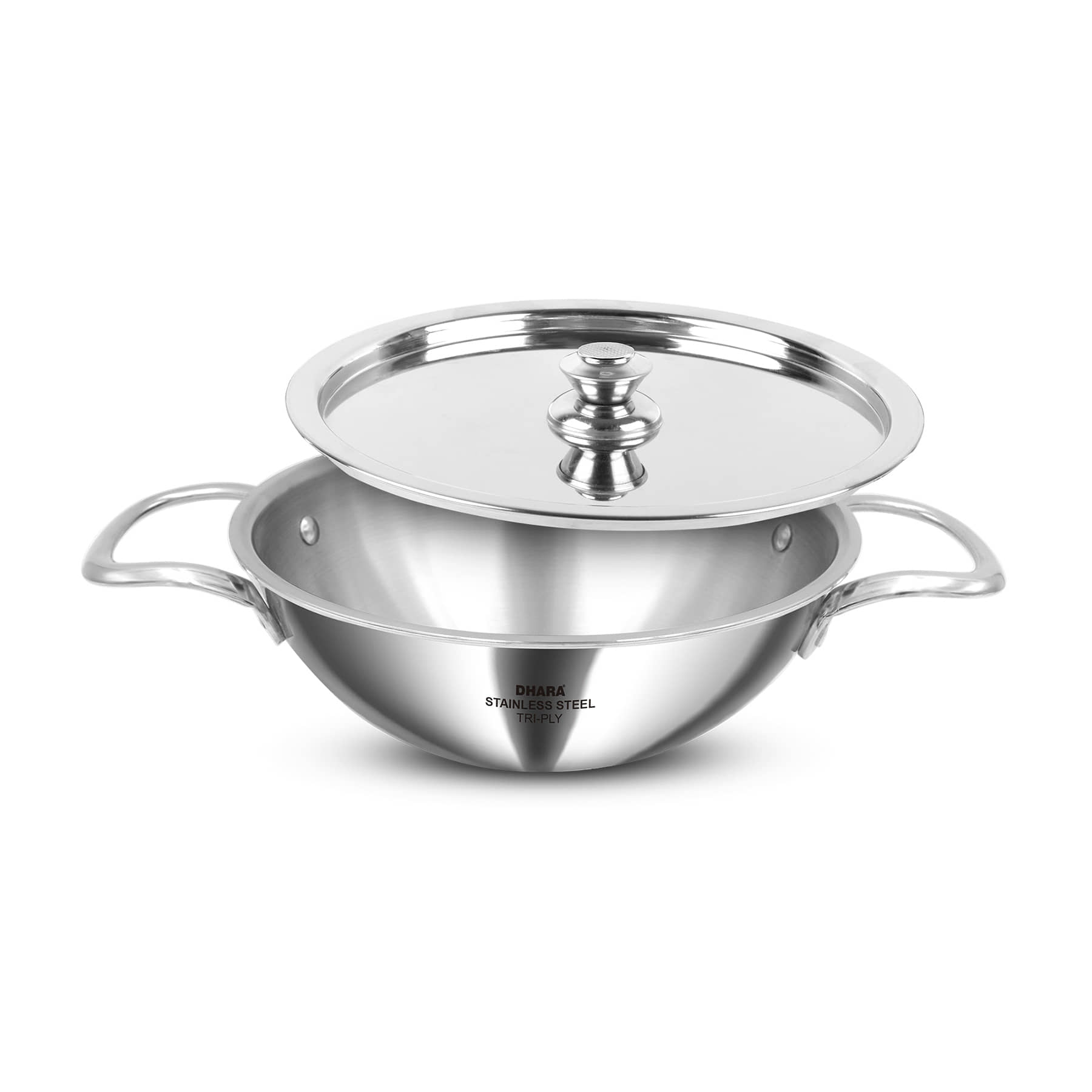 Dhara Stainless Steel Triply Non coated Stainless Steel Kadhai Induction Bottom Stainless Steel Handle 2.5 Thickness mm 20 cm Diameter ( 1.5 L ) - Cookware | Buy online on ZillyBuy