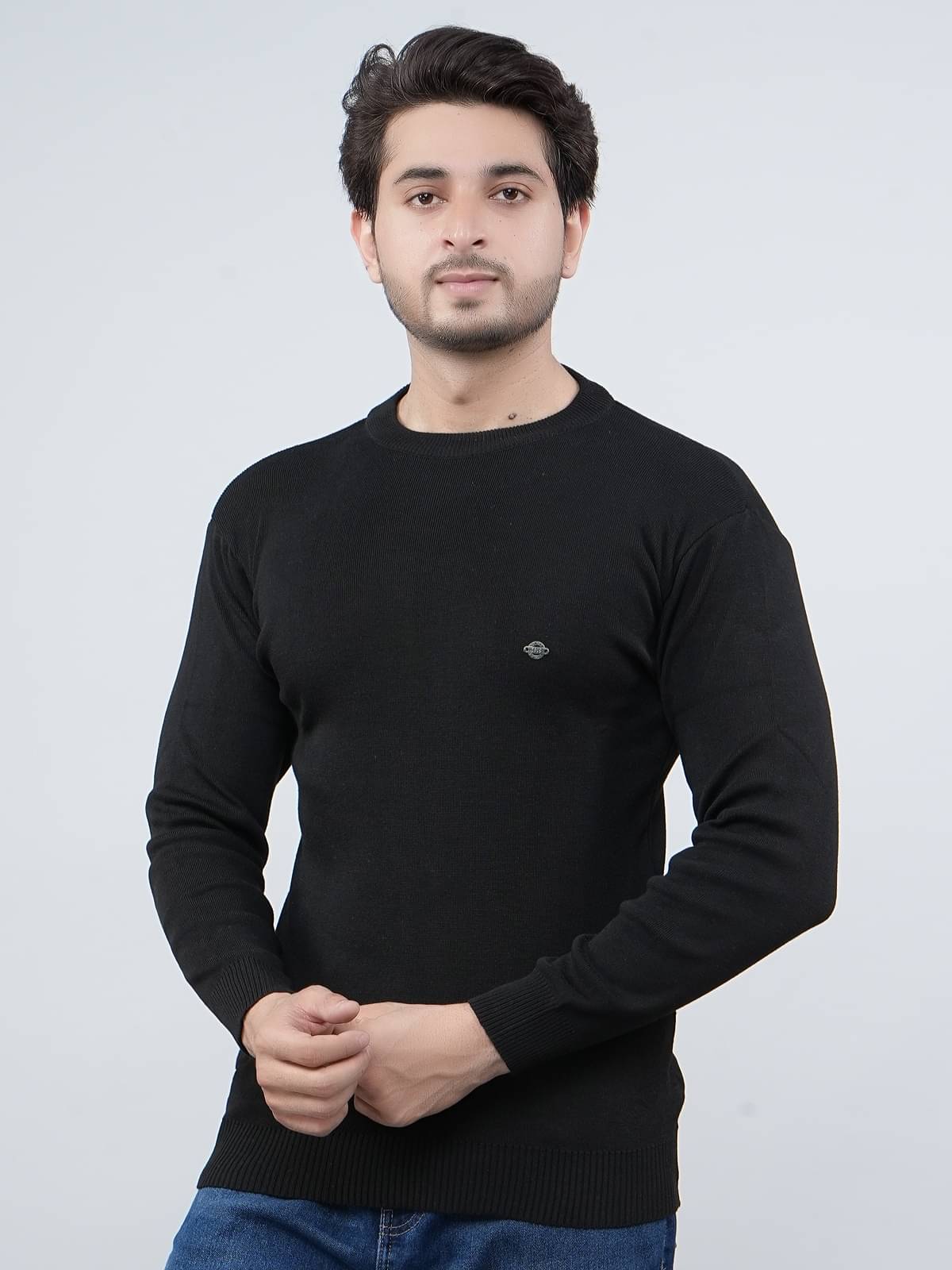 FEVERFEW Cotton Blend Round Neck Men's Full Sleeves Pullover Sweater - Black ( Pack of 1 ) FEVERFEW Cotton Blend Round Neck Men's Full Sleeves Pullover Sweater - Black ( Pack of 1 )