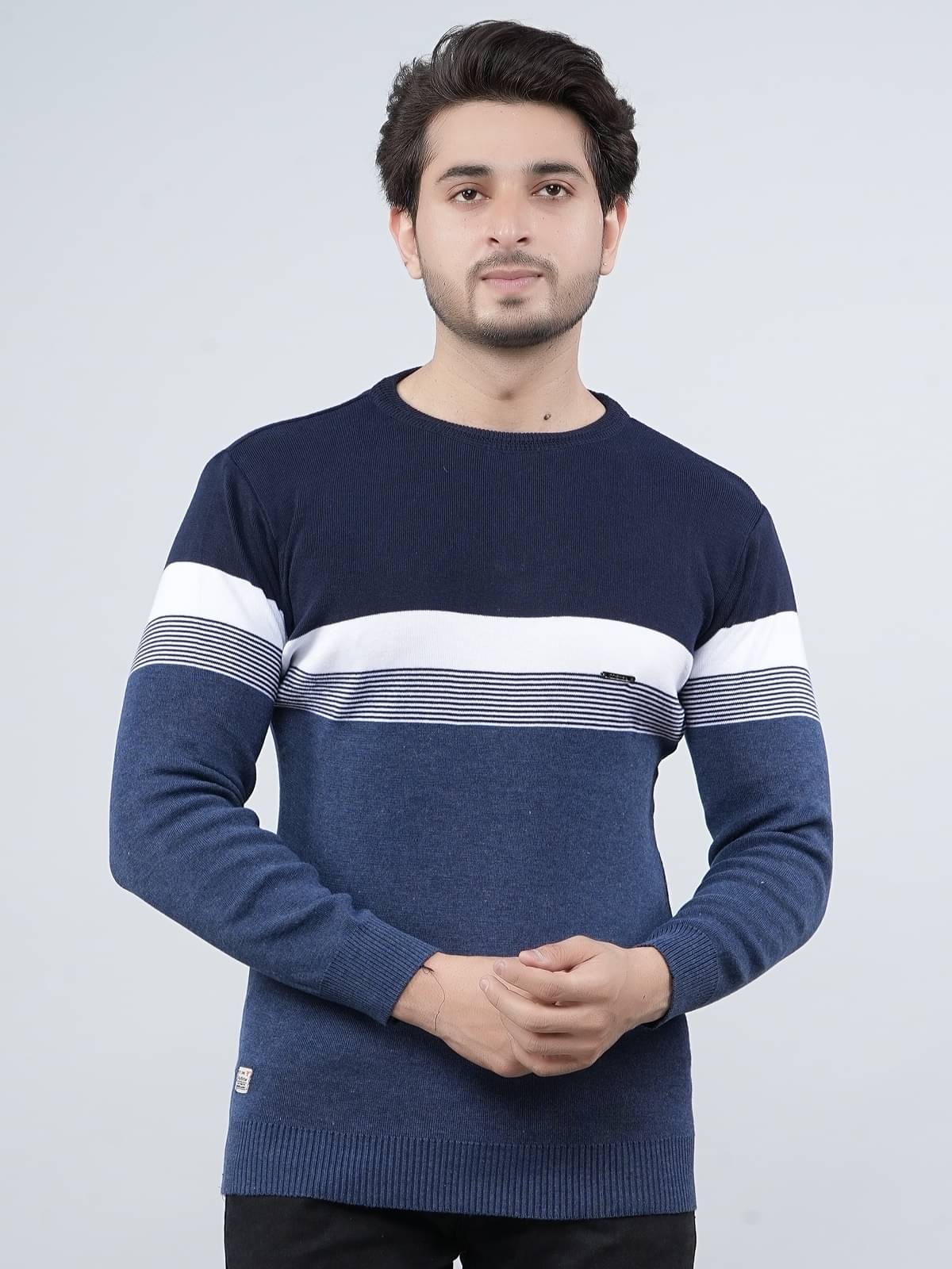     			FEVERFEW Cotton Blend Round Neck Men's Full Sleeves Pullover Sweater - Navy ( Pack of 1 )