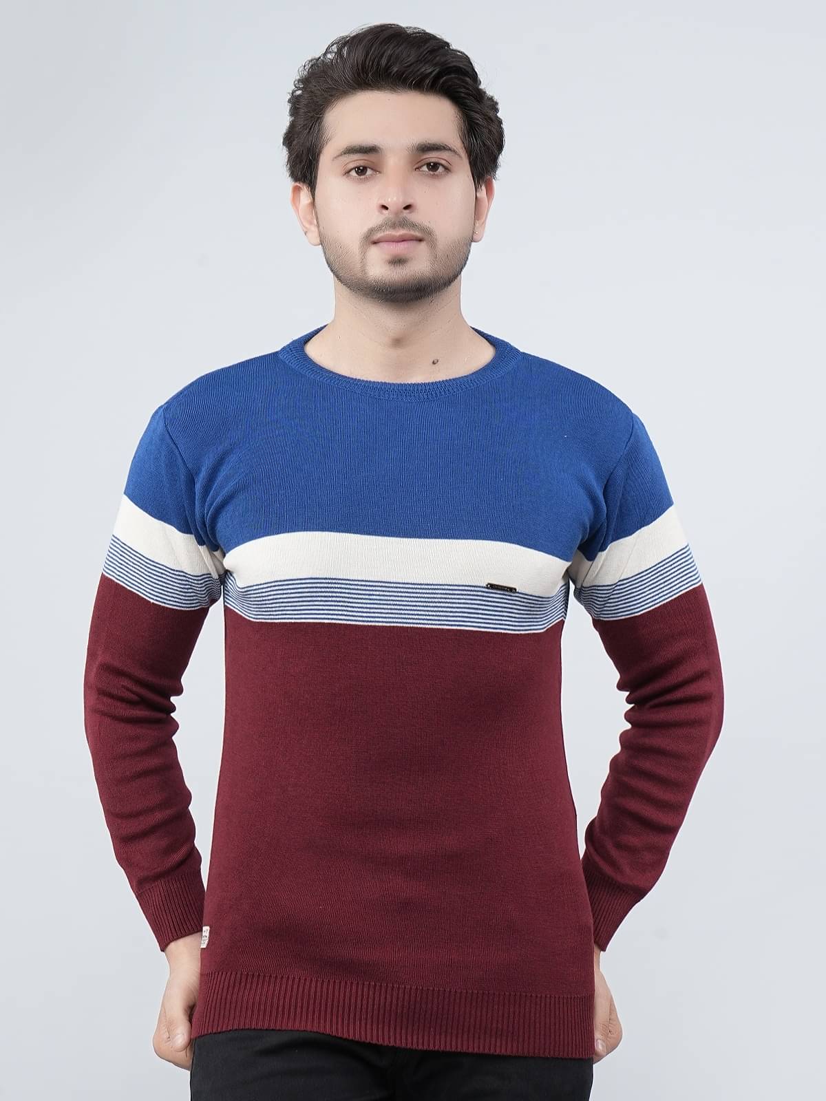     			FEVERFEW Cotton Blend Round Neck Men's Full Sleeves Pullover Sweater - Maroon ( Pack of 1 )