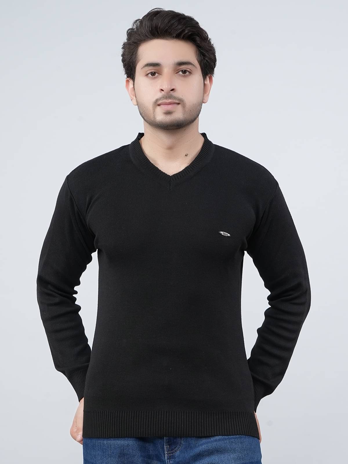     			FEVERFEW Cotton Blend V-Neck Men's Full Sleeves Pullover Sweater - Black ( Pack of 1 )