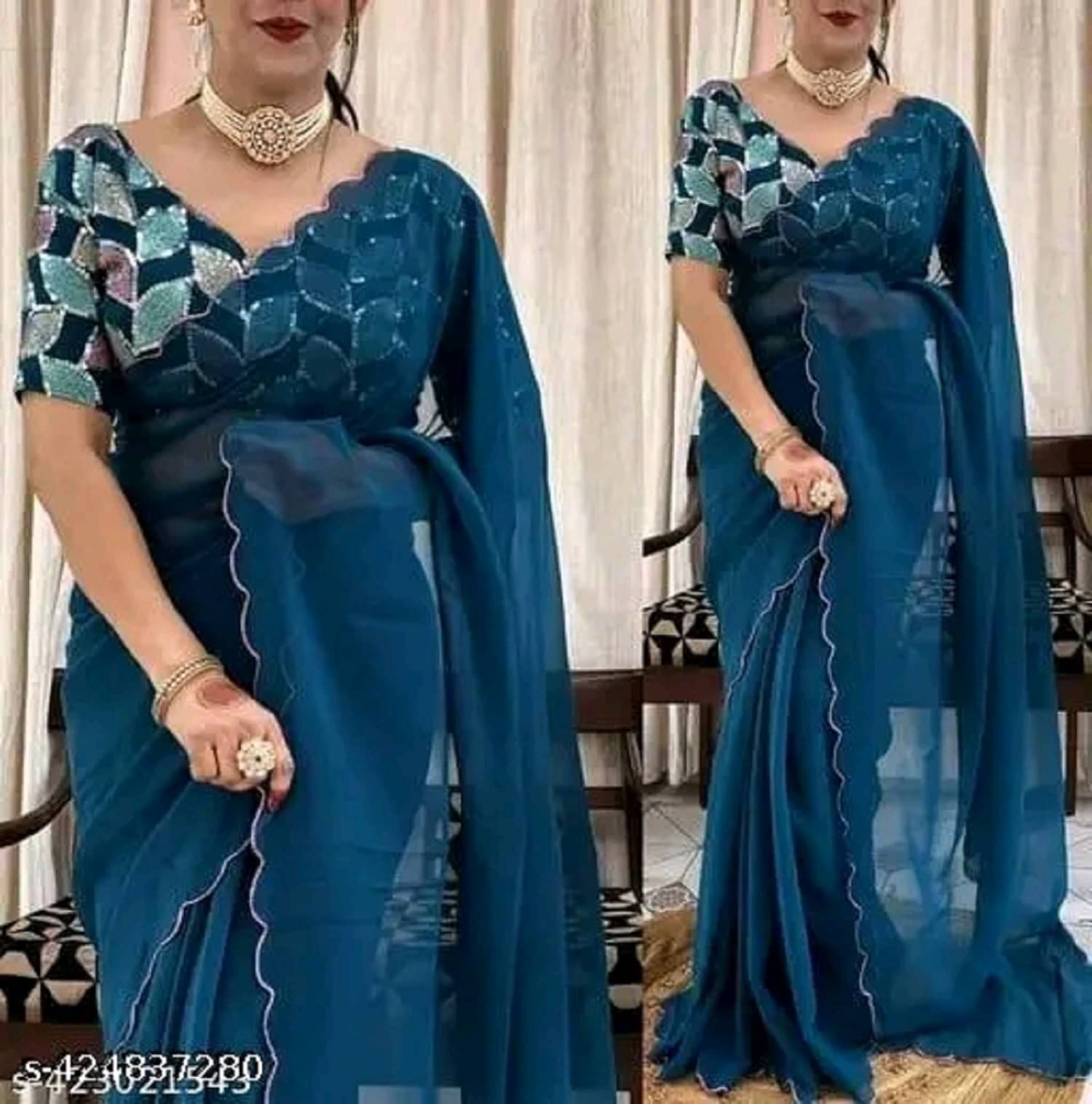     			GOPI SAREE Georgette Solid Saree With Unstitched Blouse Piece ( Teal )