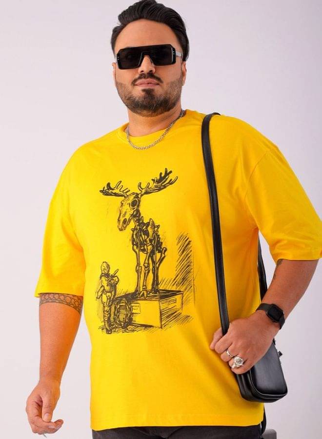    			HARDSODA Cotton Relaxed Fit Printed Half Sleeves Men's Round T-Shirt - Yellow ( Pack of 1 )