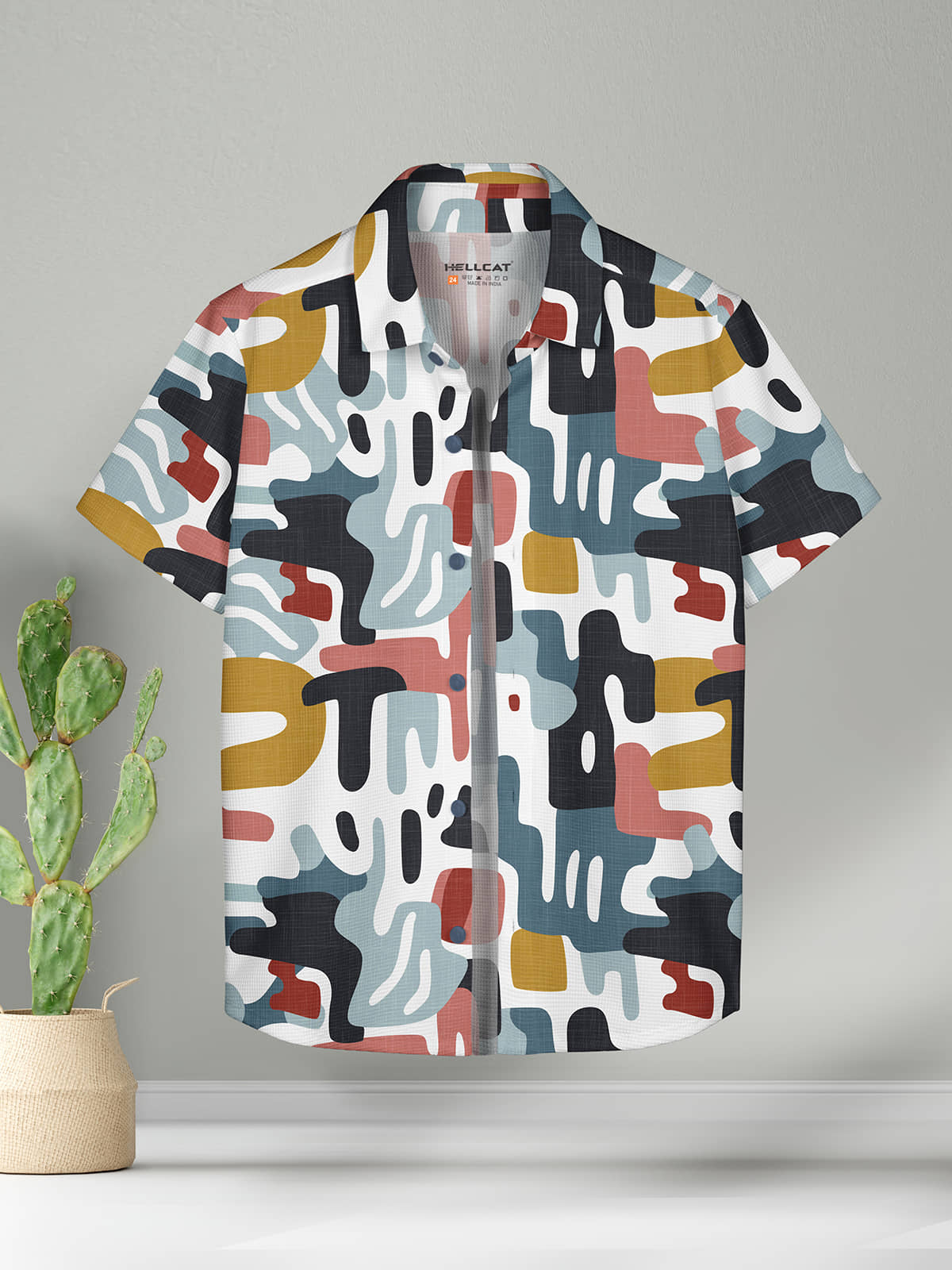 HELLCAT Trendy Regular Fit Printed Causal Half Sleeve Shirt for Boys Yellow