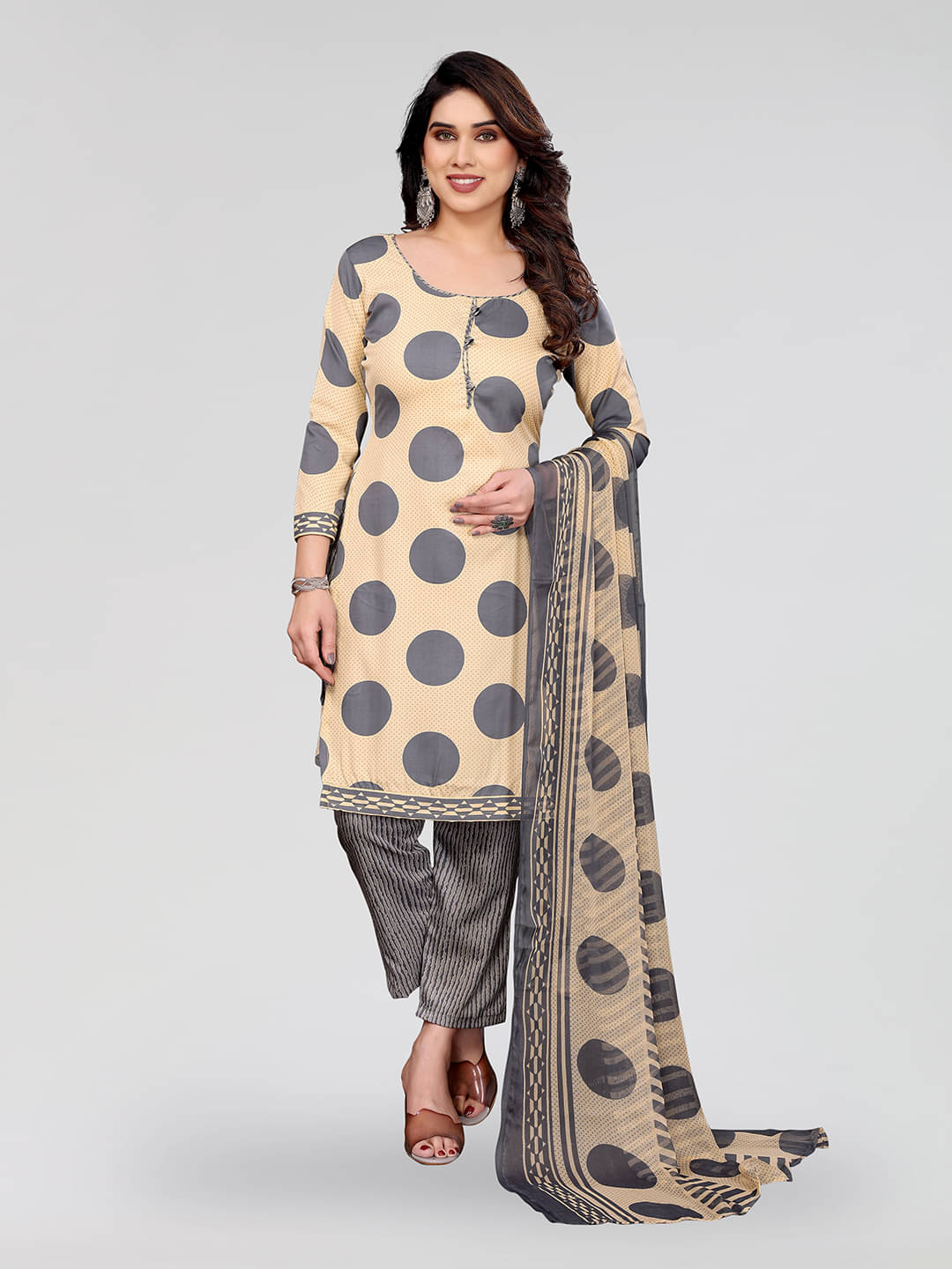     			Kashvi Unstitched Crepe Printed Dress Material - Cream ( Pack of 1 )